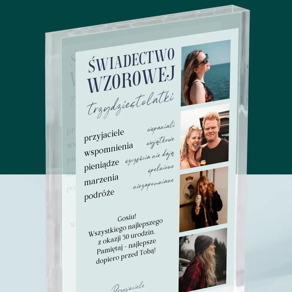 Fotokolaż: Świadectwo Wzorowej Trzydziestolatki - Blok Akrylowy - Image 2