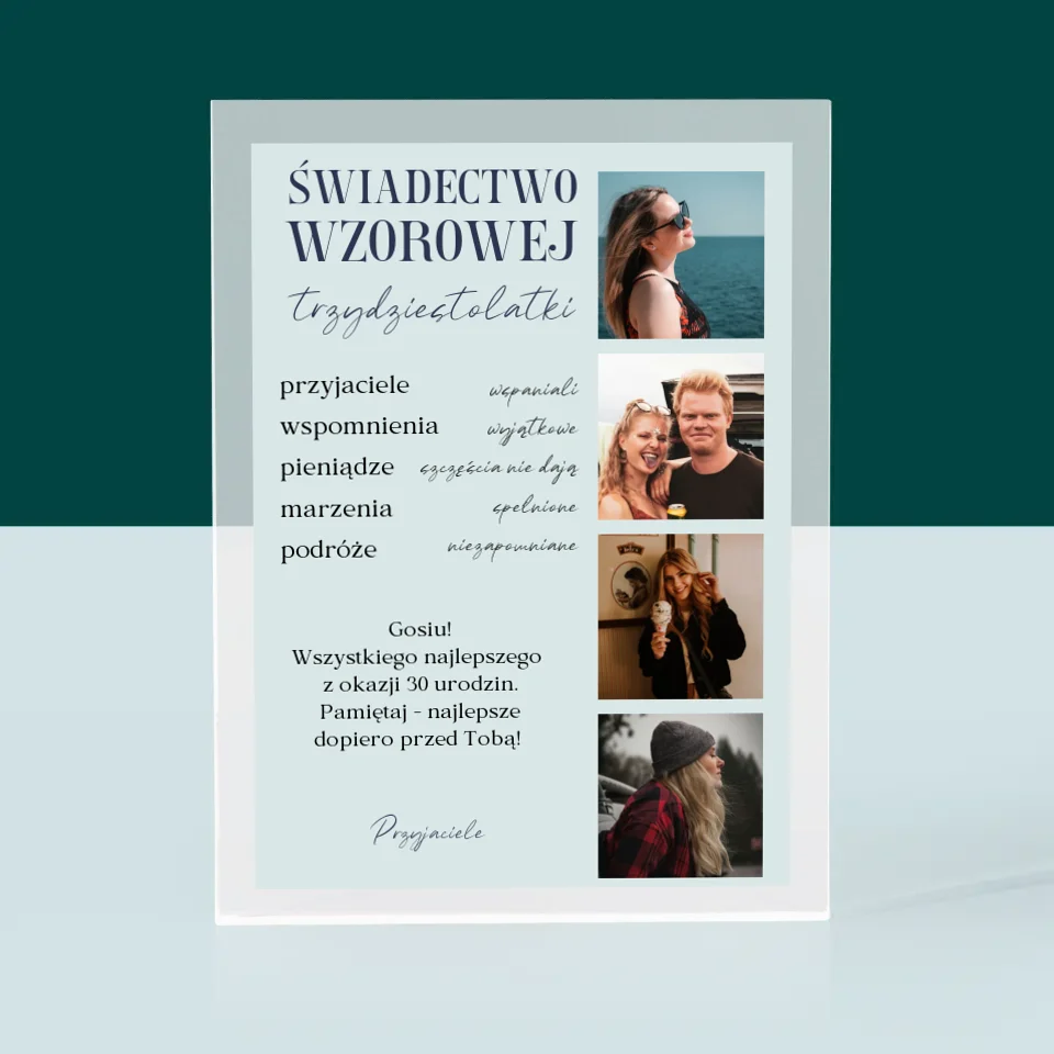 Fotokolaż: Świadectwo Wzorowej Trzydziestolatki - Blok Akrylowy - Image 3