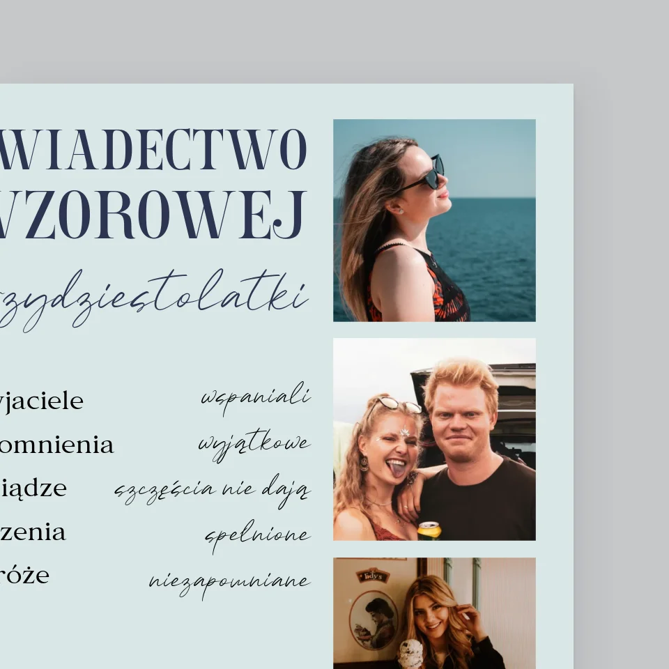Fotokolaż: Świadectwo Wzorowej Trzydziestolatki - Wydruk Obramowany - Image 10