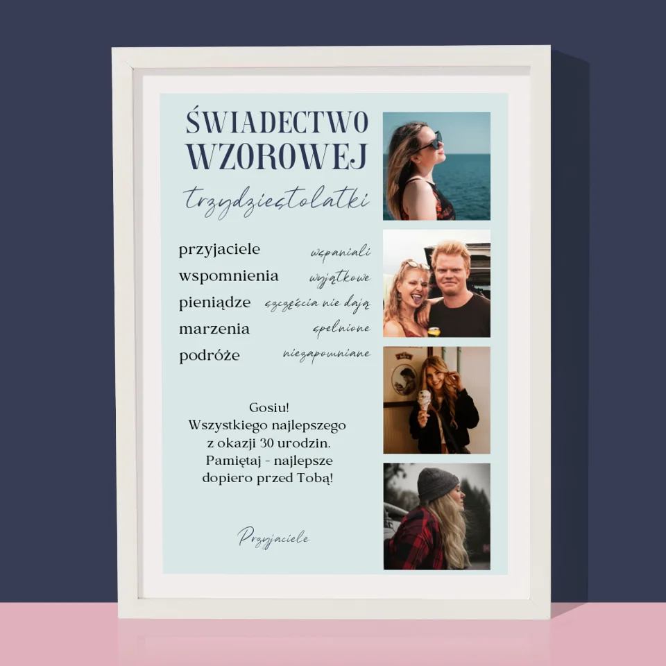Fotokolaż: Świadectwo Wzorowej Trzydziestolatki - Wydruk Obramowany - Image 4