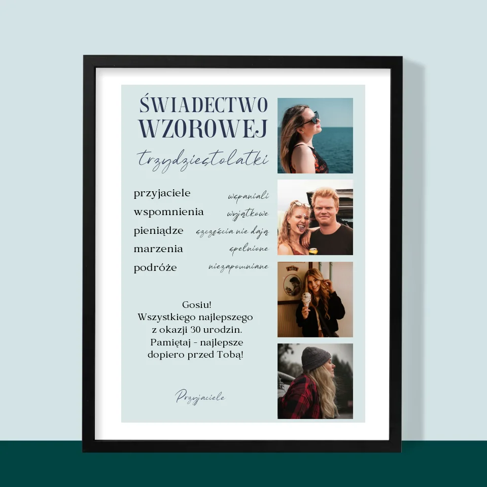 Fotokolaż: Świadectwo Wzorowej Trzydziestolatki - Wydruk Obramowany - Image 5