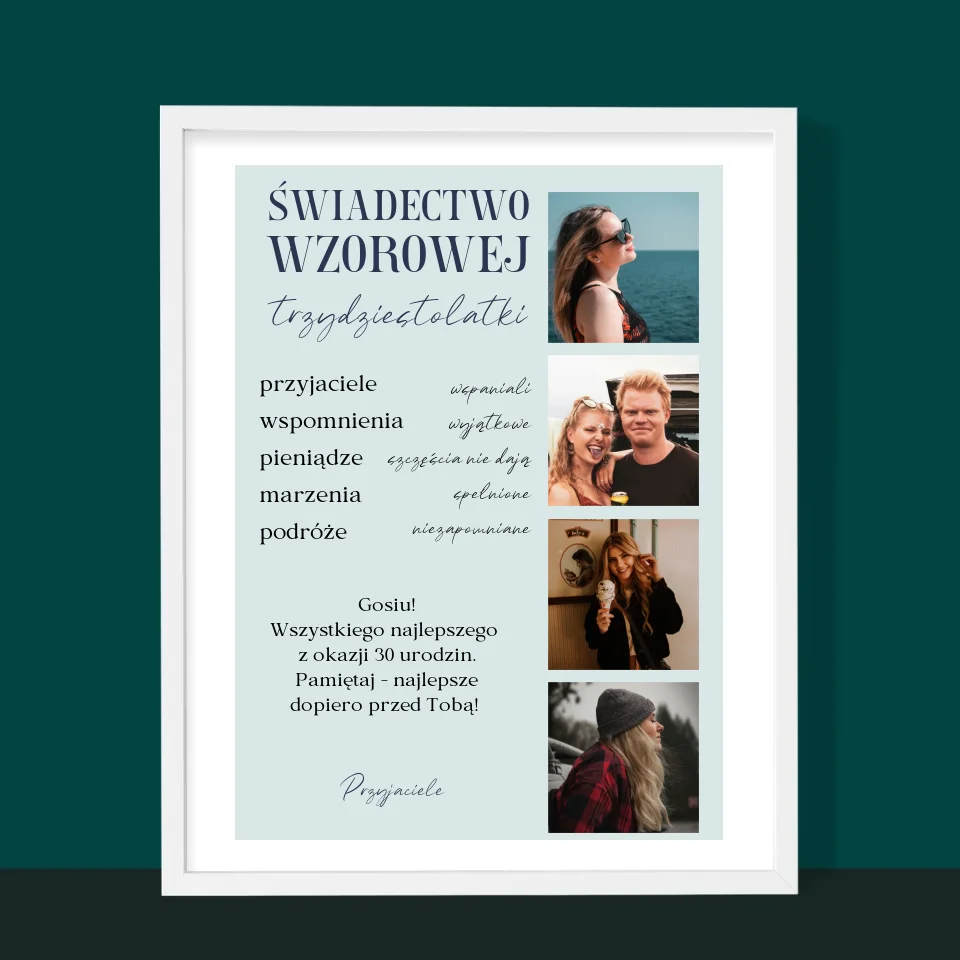 Fotokolaż: Świadectwo Wzorowej Trzydziestolatki - Wydruk Obramowany - Image 6