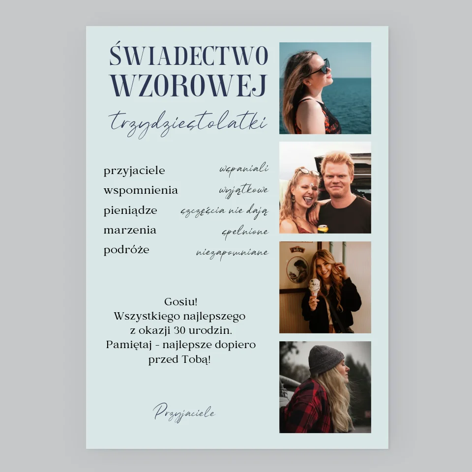 Fotokolaż: Świadectwo Wzorowej Trzydziestolatki - Wydruk Obramowany - Image 8