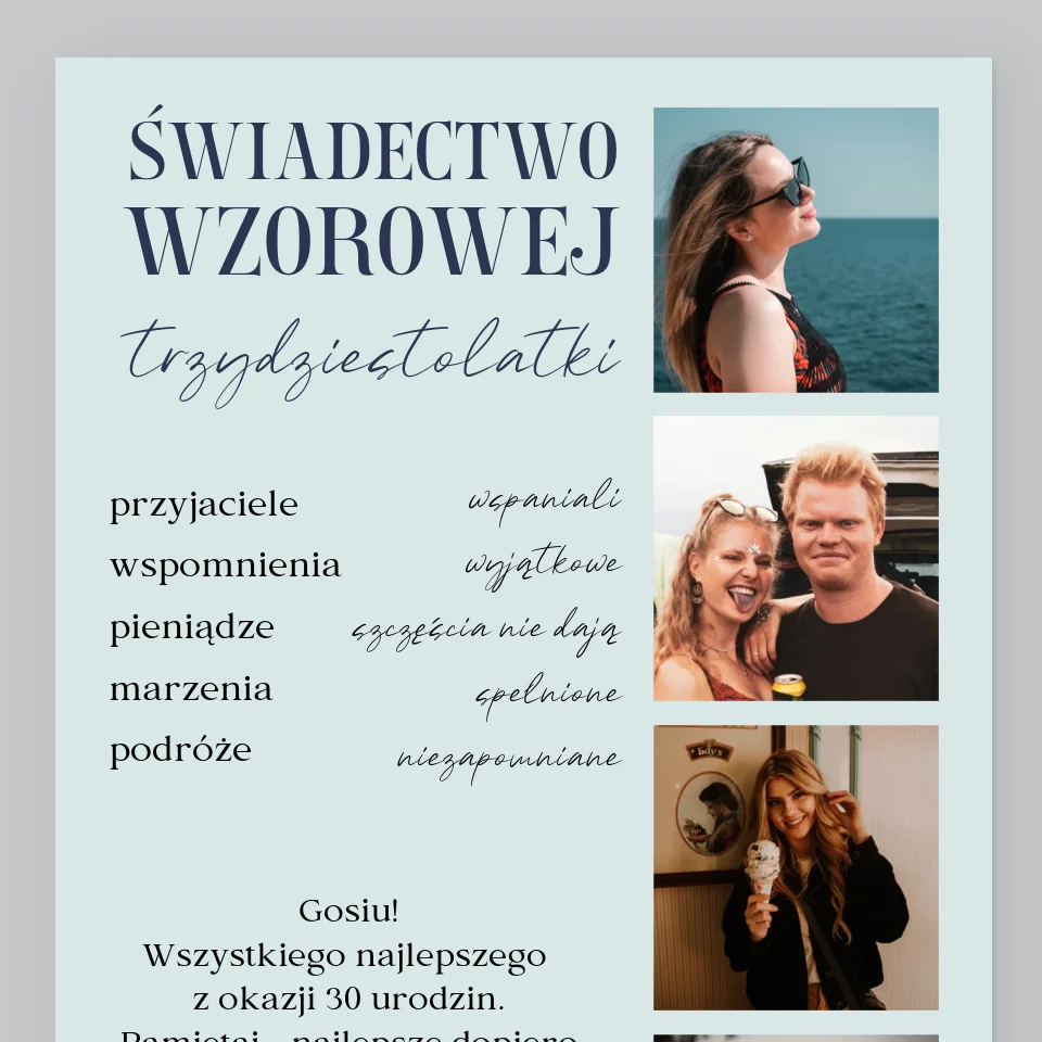 Fotokolaż: Świadectwo Wzorowej Trzydziestolatki - Wydruk Obramowany - Image 9