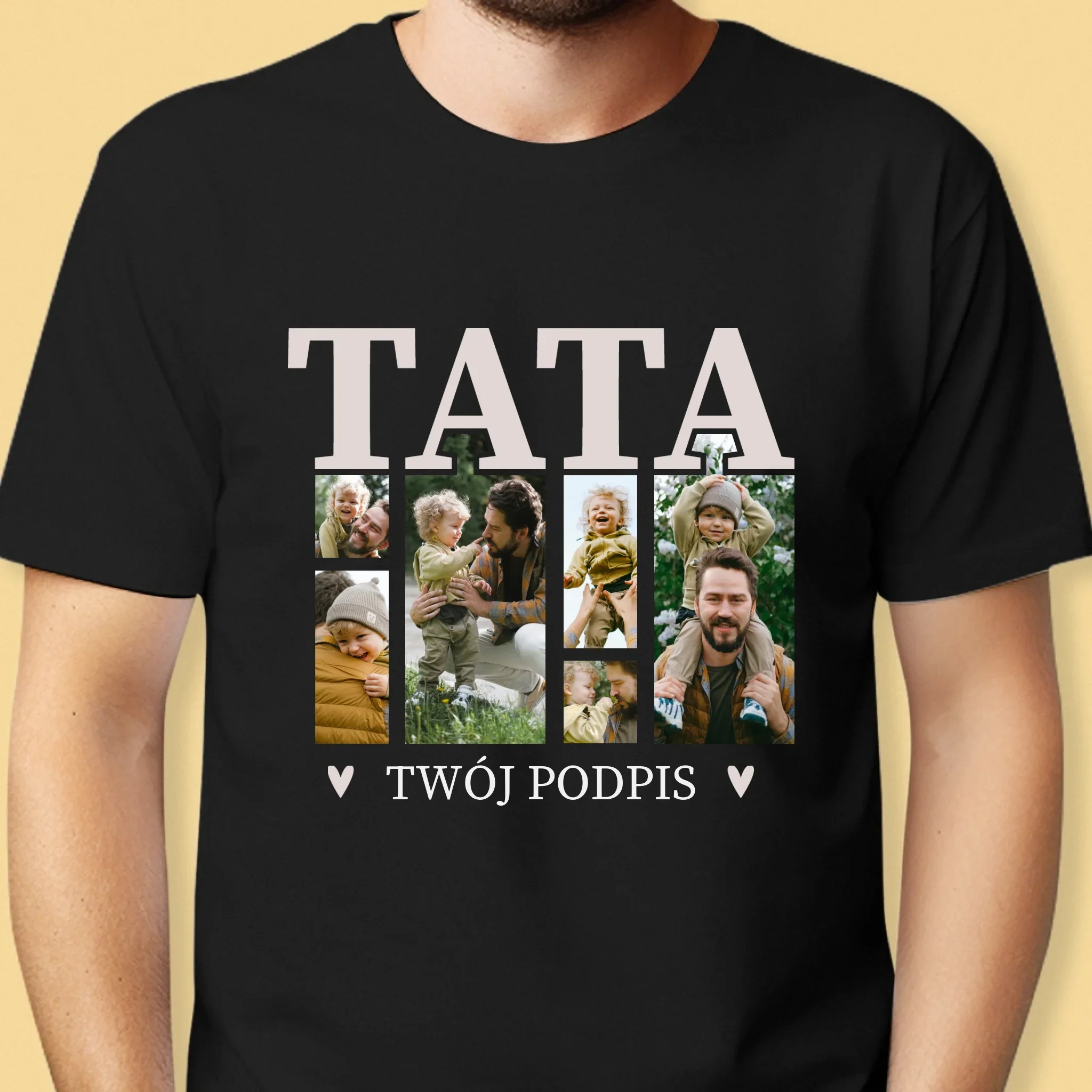 Fotokolaż: Tata z Podpisem - Koszulka Męska z Nadrukiem - Image 6