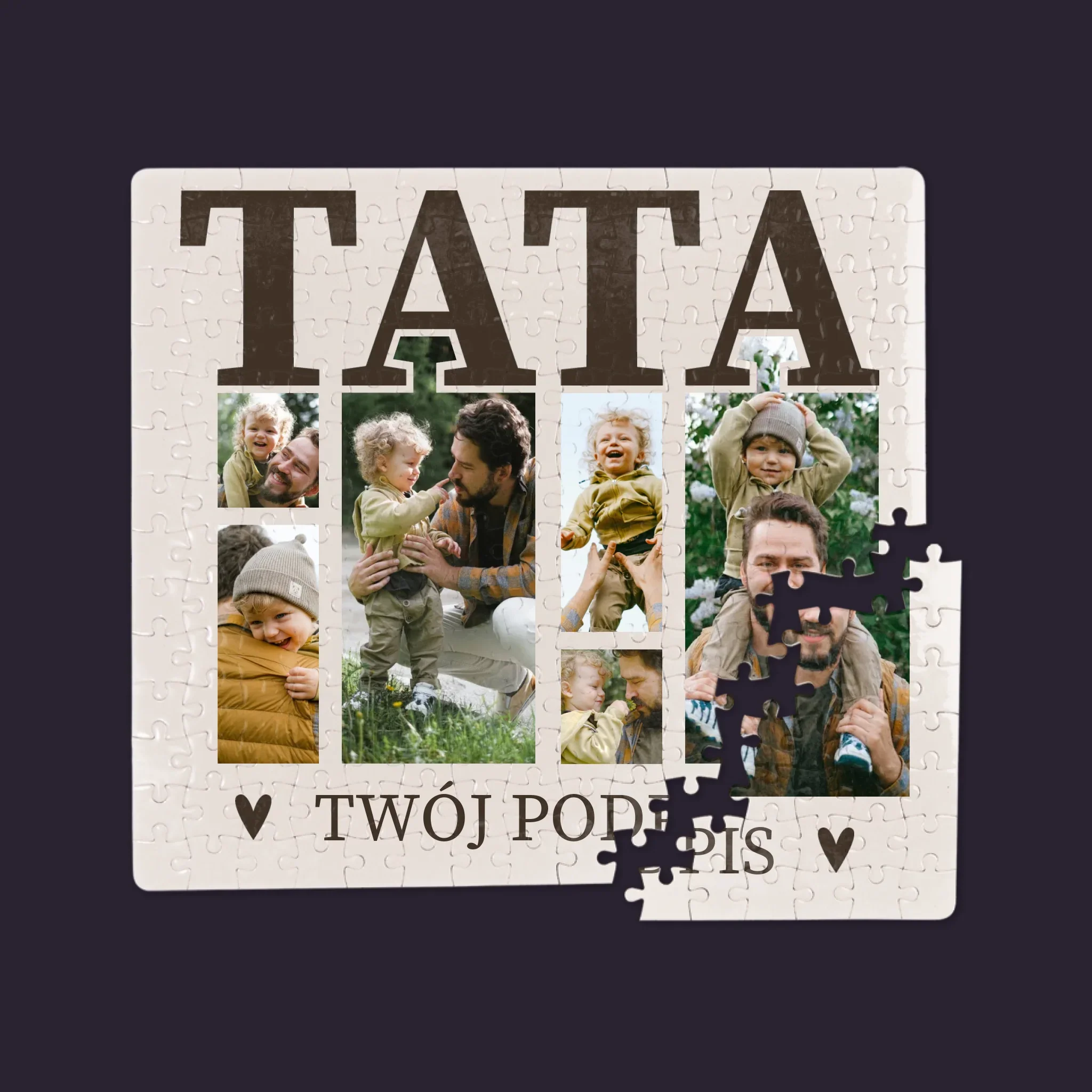 Fotokolaż: Tata z Podpisem - Personalizowane Puzzle