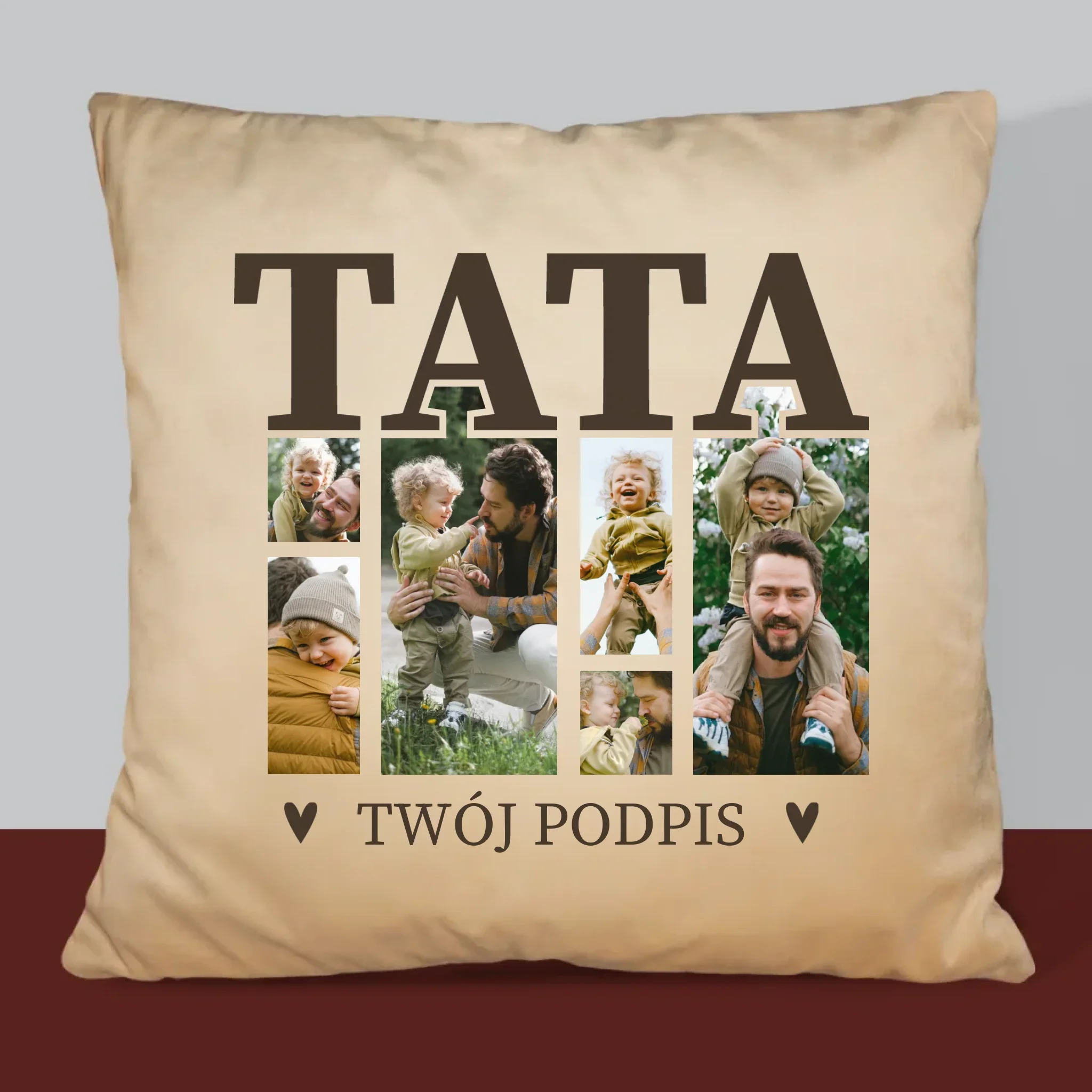 Fotokolaż: Tata z Podpisem - Poduszka z Nadrukiem - Image 6