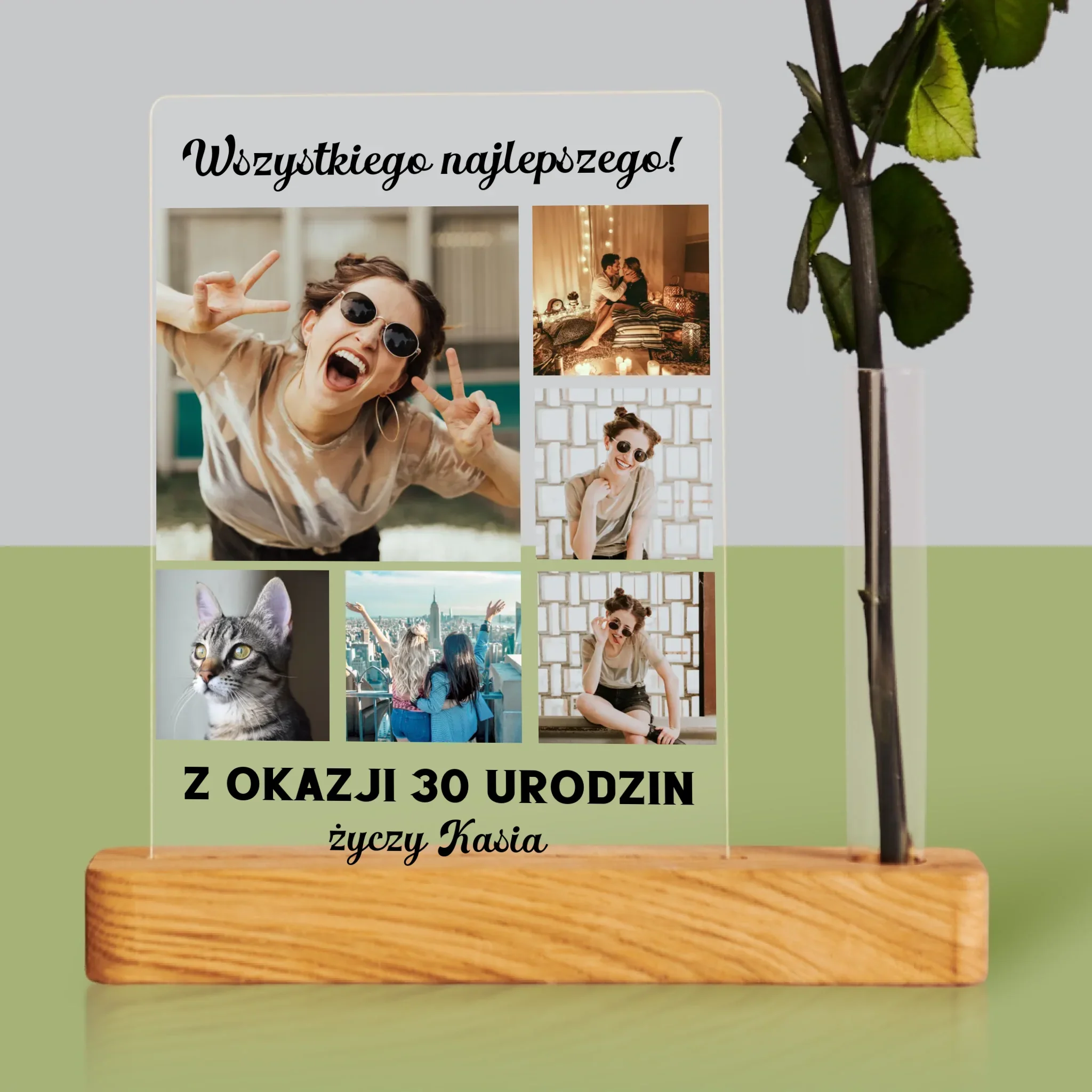 Fotokolaż: Urodzinowy - Wydruk Na Szkle Akrylowym z Różą - Image 2