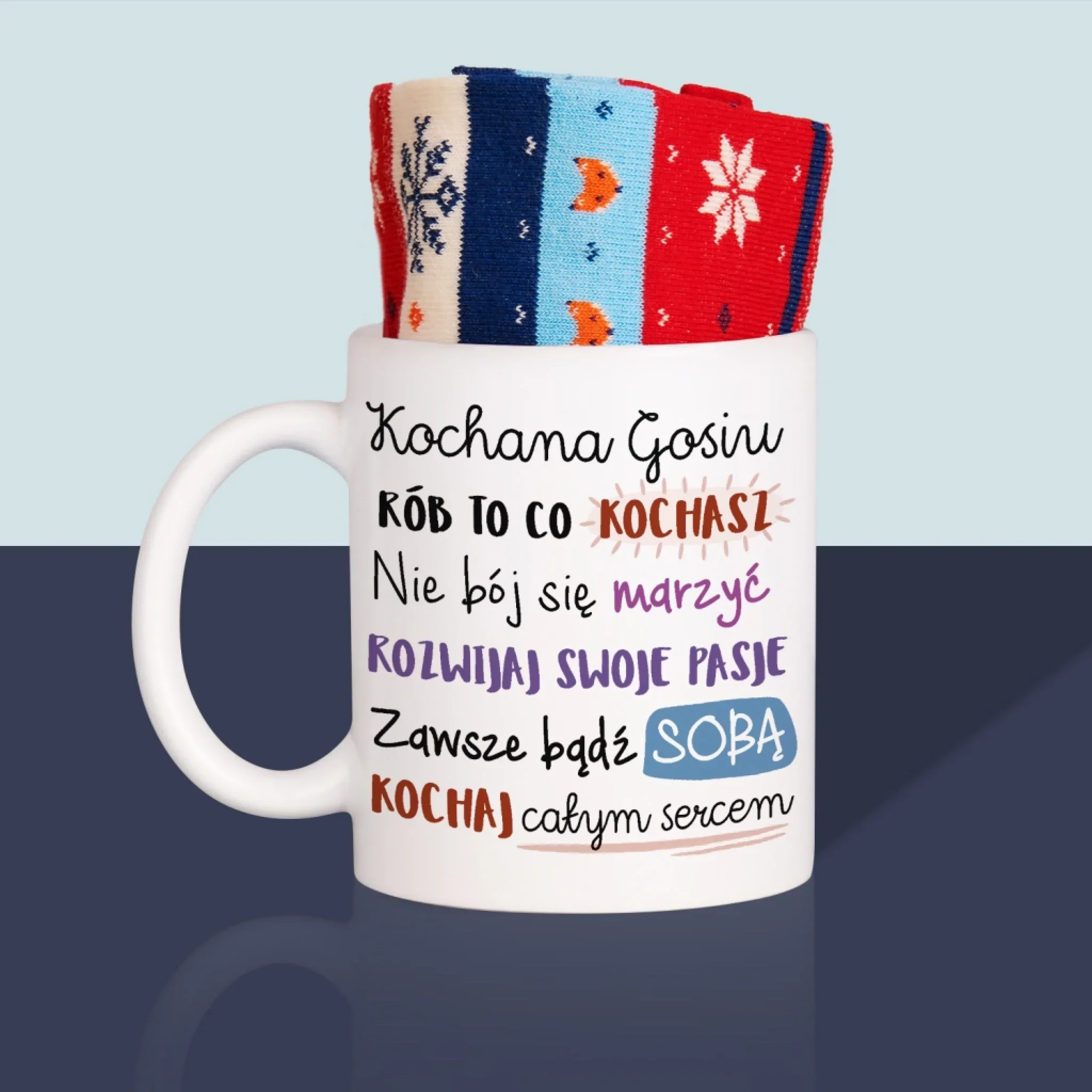 Fotokolaż: Urodziny Życzenia - Zimowe Skarpetki w Kubku