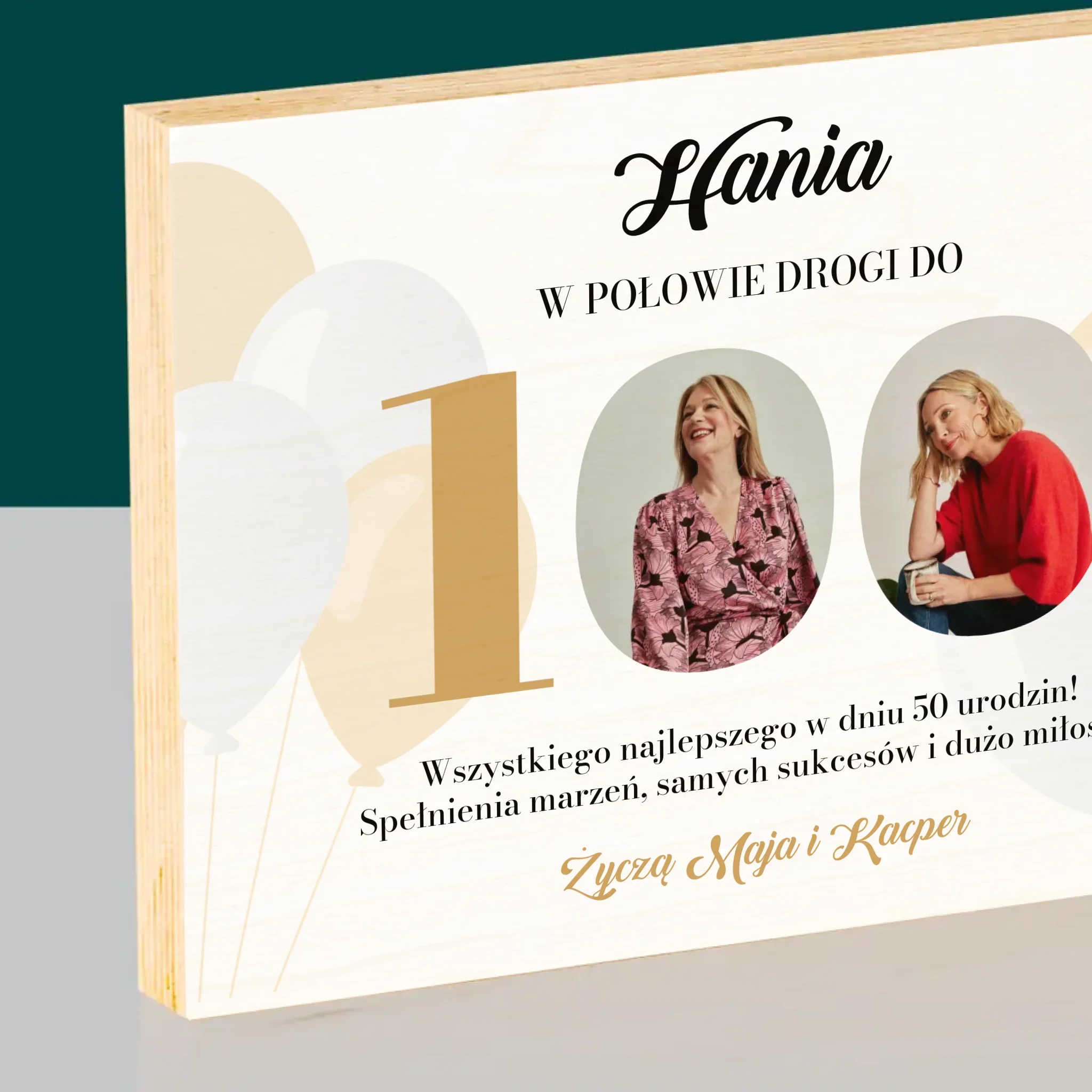 Fotokolaż: W Połowie Drogi Do 100 - Wydruk Na Drewnie (Poziom) - Image 2