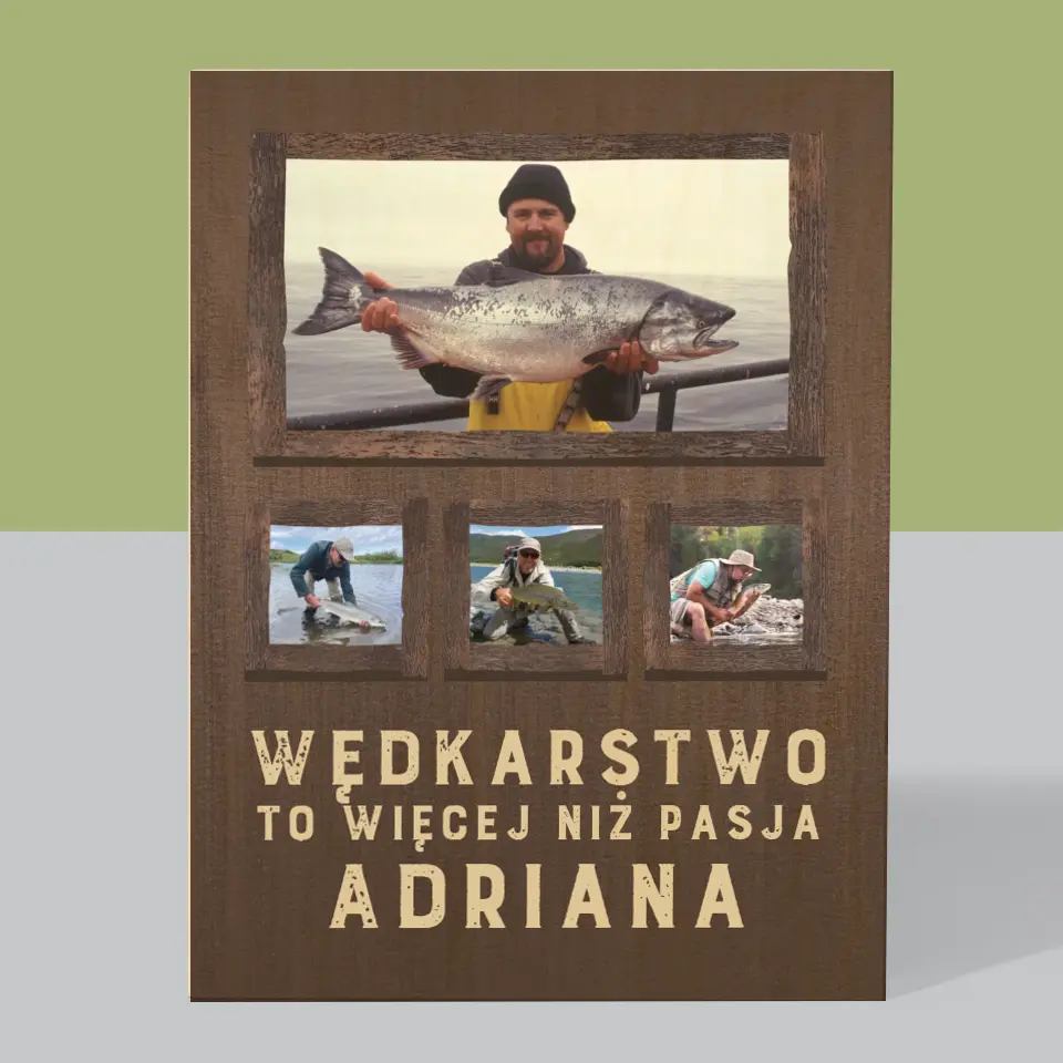 Fotokolaż: Wędkarstwo - Wydruk Na Drewnie - Image 3