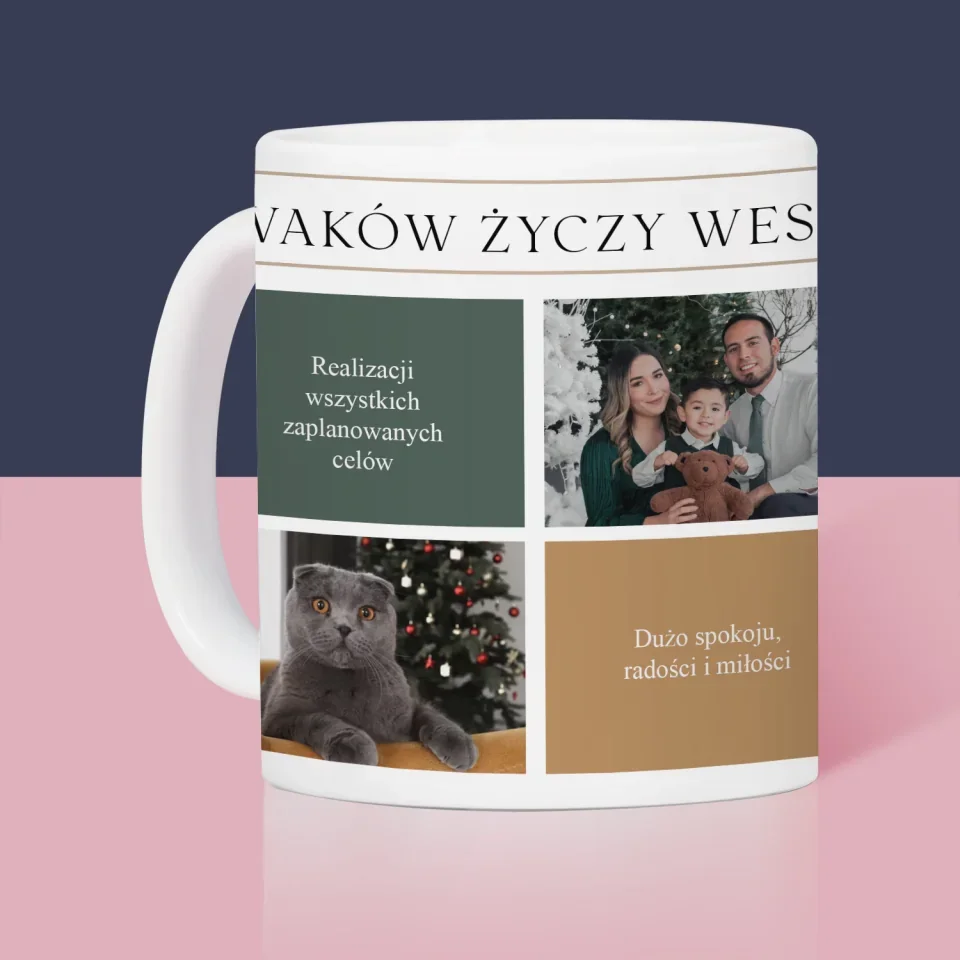 Fotokolaż: Wesołych Świąt Życzenia - Kubek z Nadrukiem