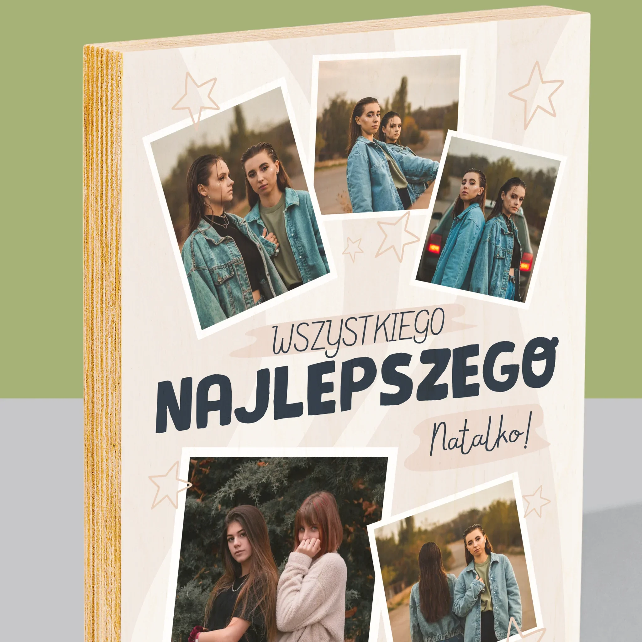 Fotokolaż: Wszystkiego Najlepszego Gwiazdki - Wydruk Na Drewnie - Image 2
