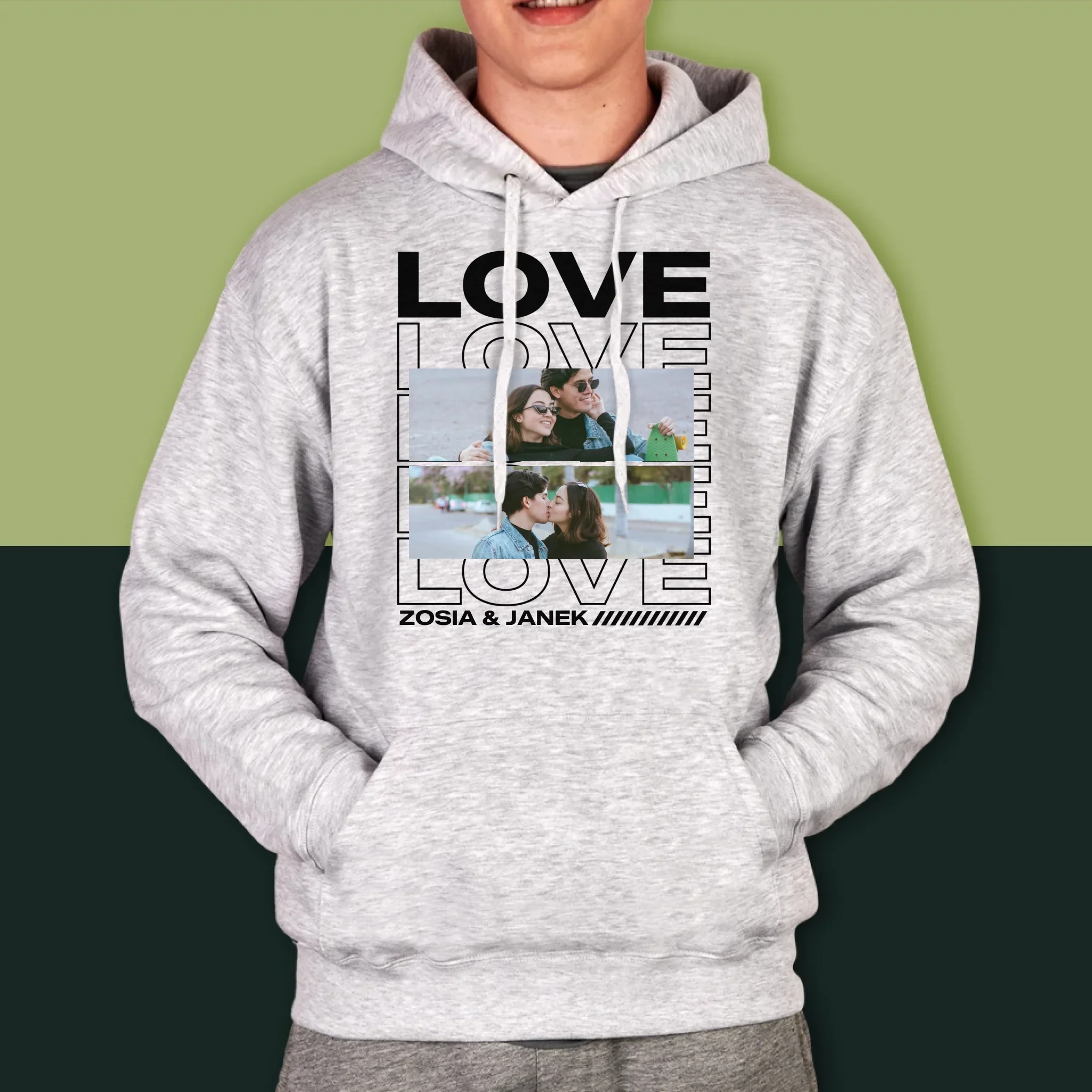 Fotokolaż: z Napisem Love - Bluza Męska z Kapturem - Image 5