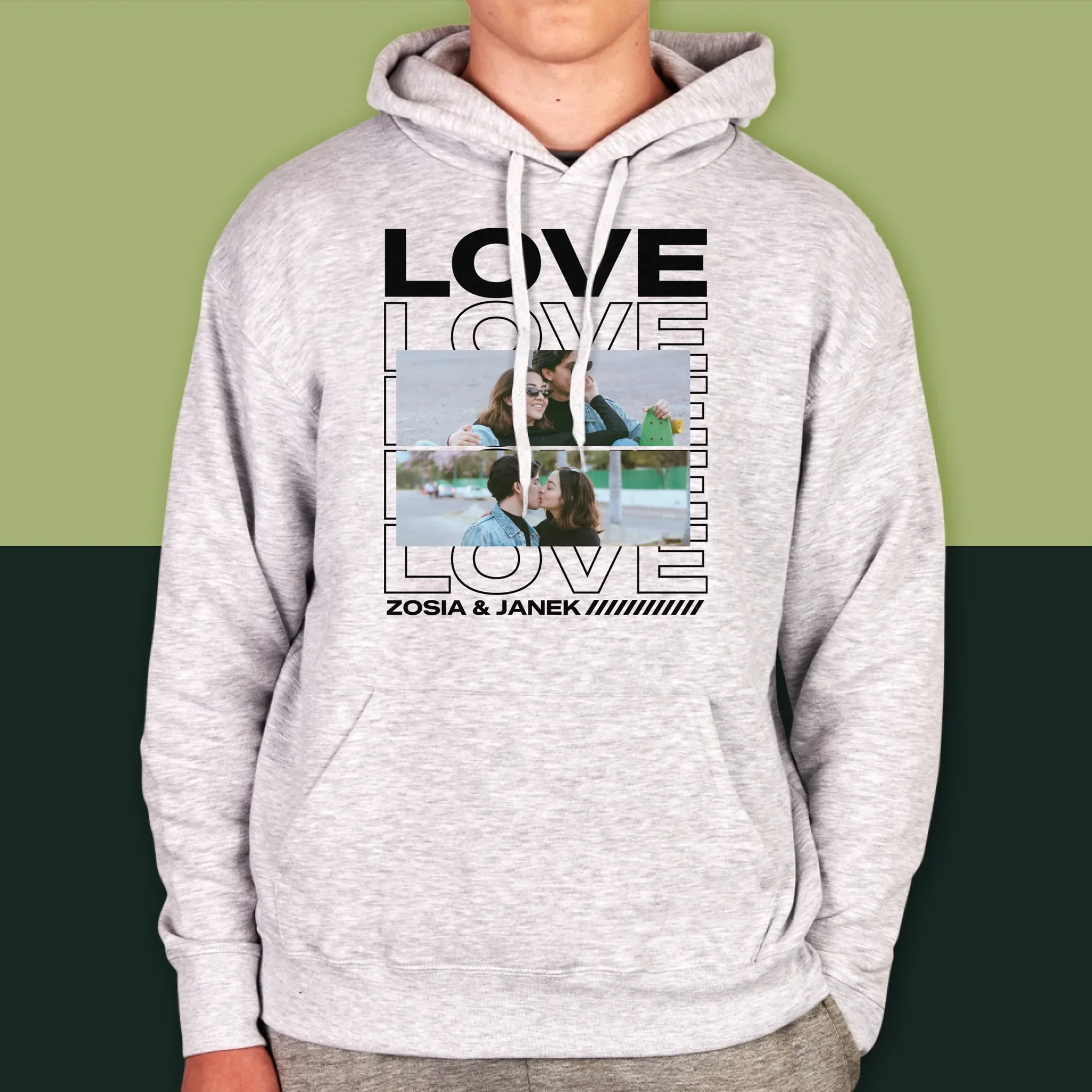 Fotokolaż: z Napisem Love - Bluza Męska z Kapturem - Image 8