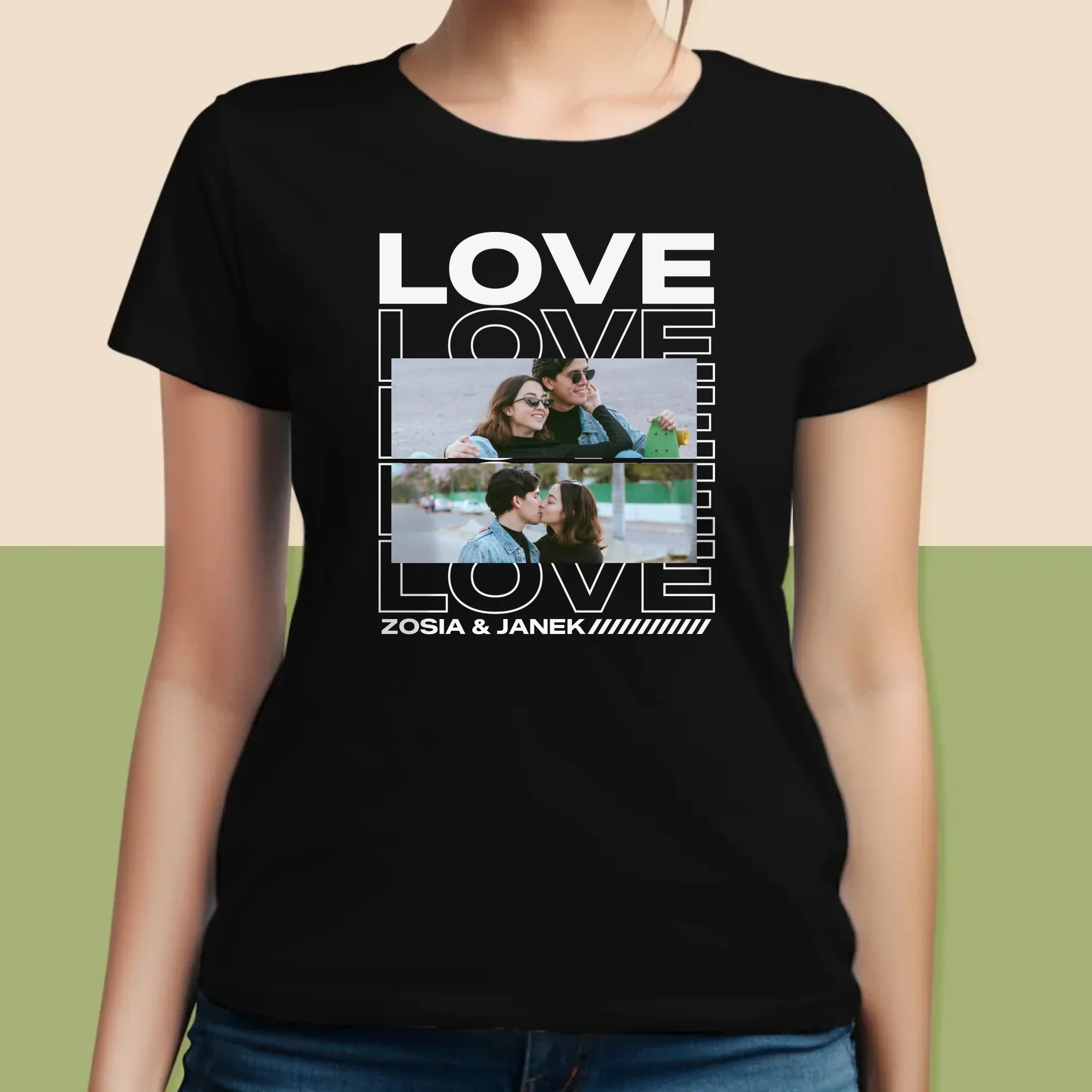 Fotokolaż: z Napisem Love - Koszulka Damska z Nadrukiem - Image 5