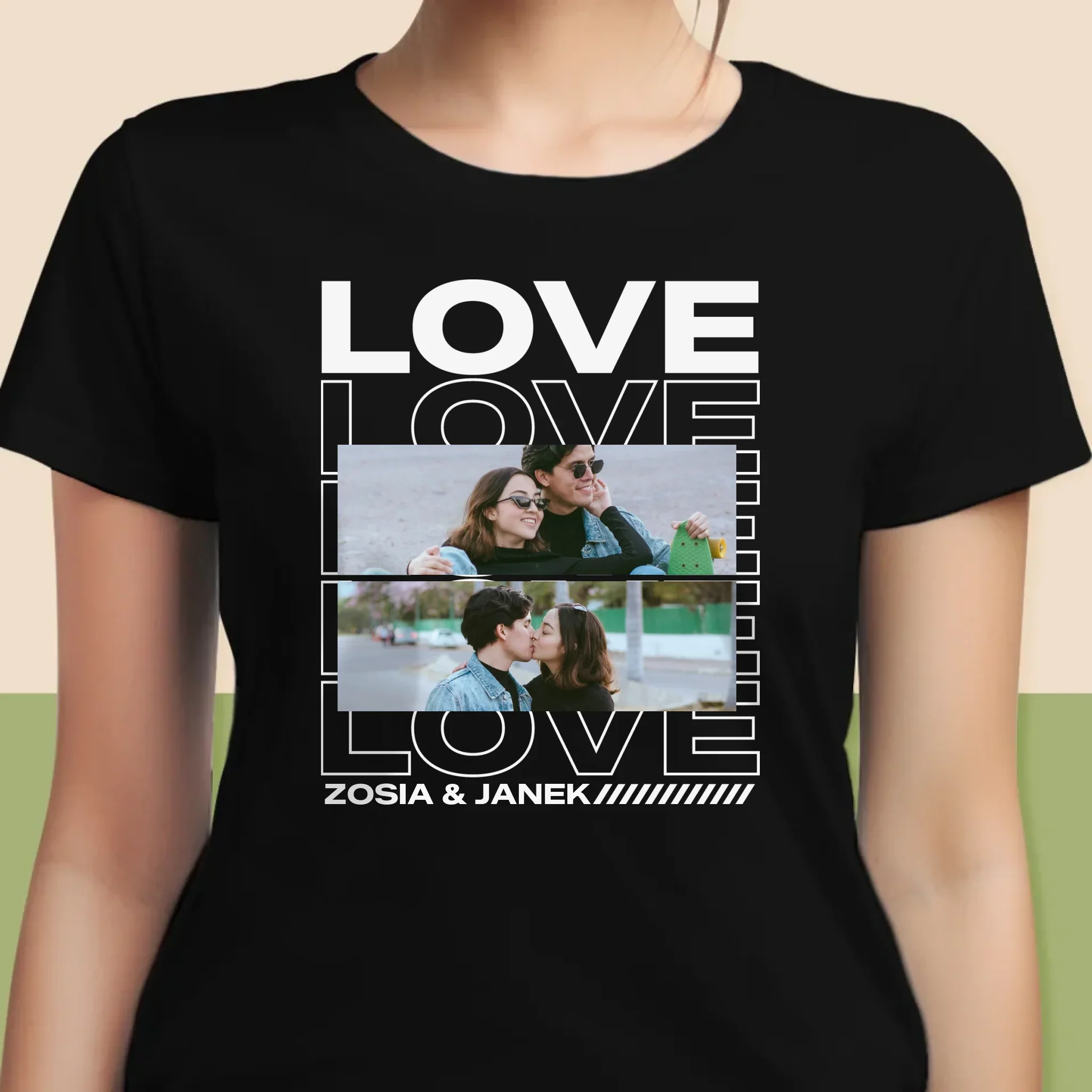 Fotokolaż: z Napisem Love - Koszulka Damska z Nadrukiem - Image 6