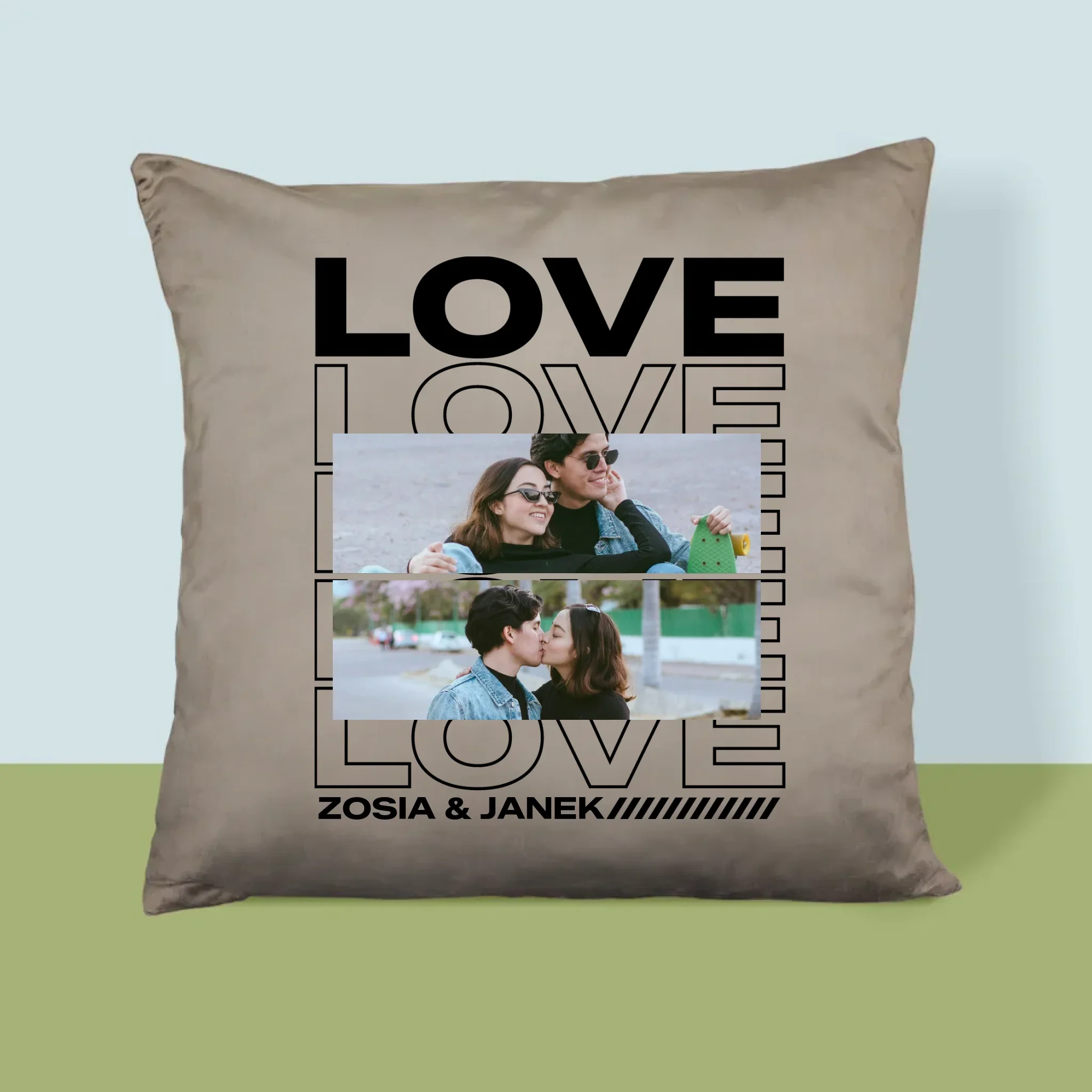 Fotokolaż: z Napisem Love - Poduszka z Nadrukiem
