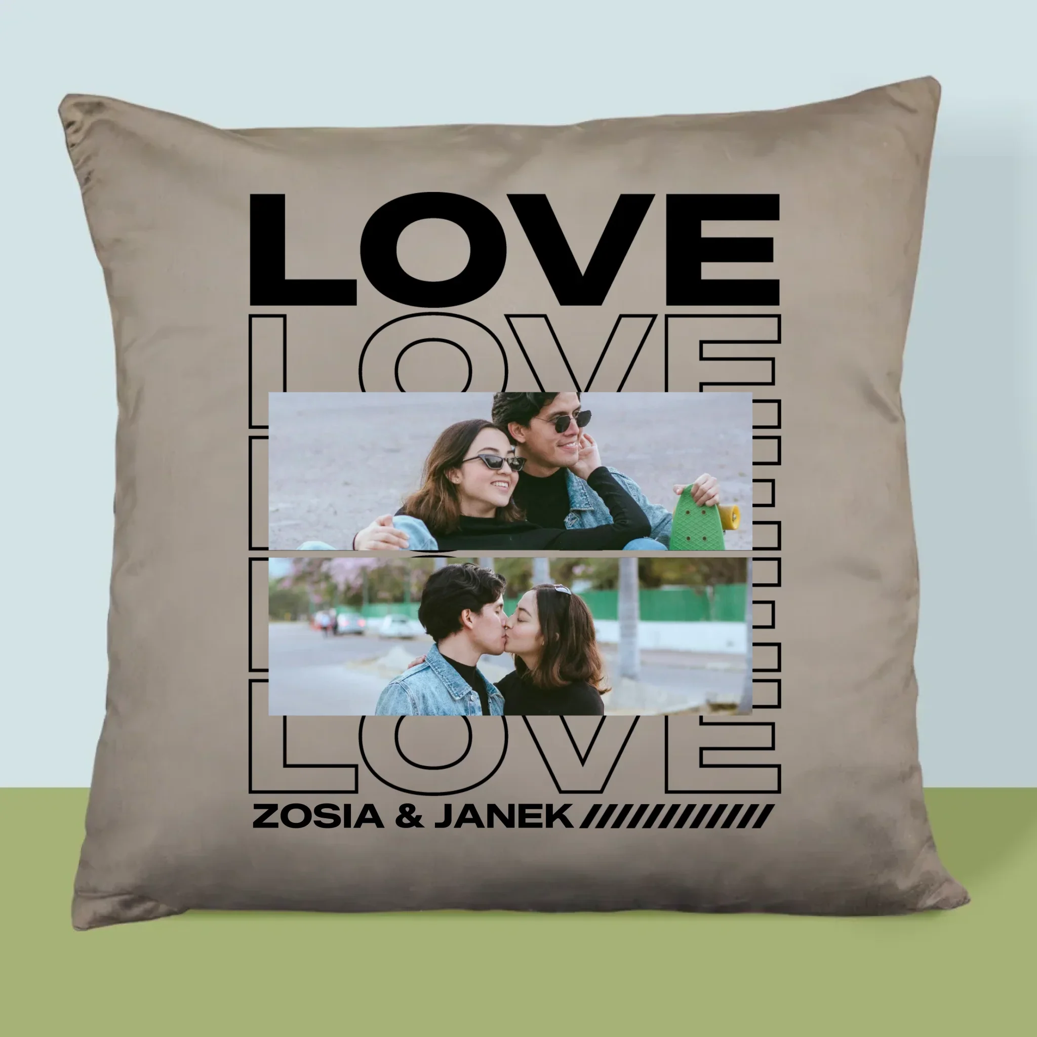 Fotokolaż: z Napisem Love - Poduszka z Nadrukiem - Image 3
