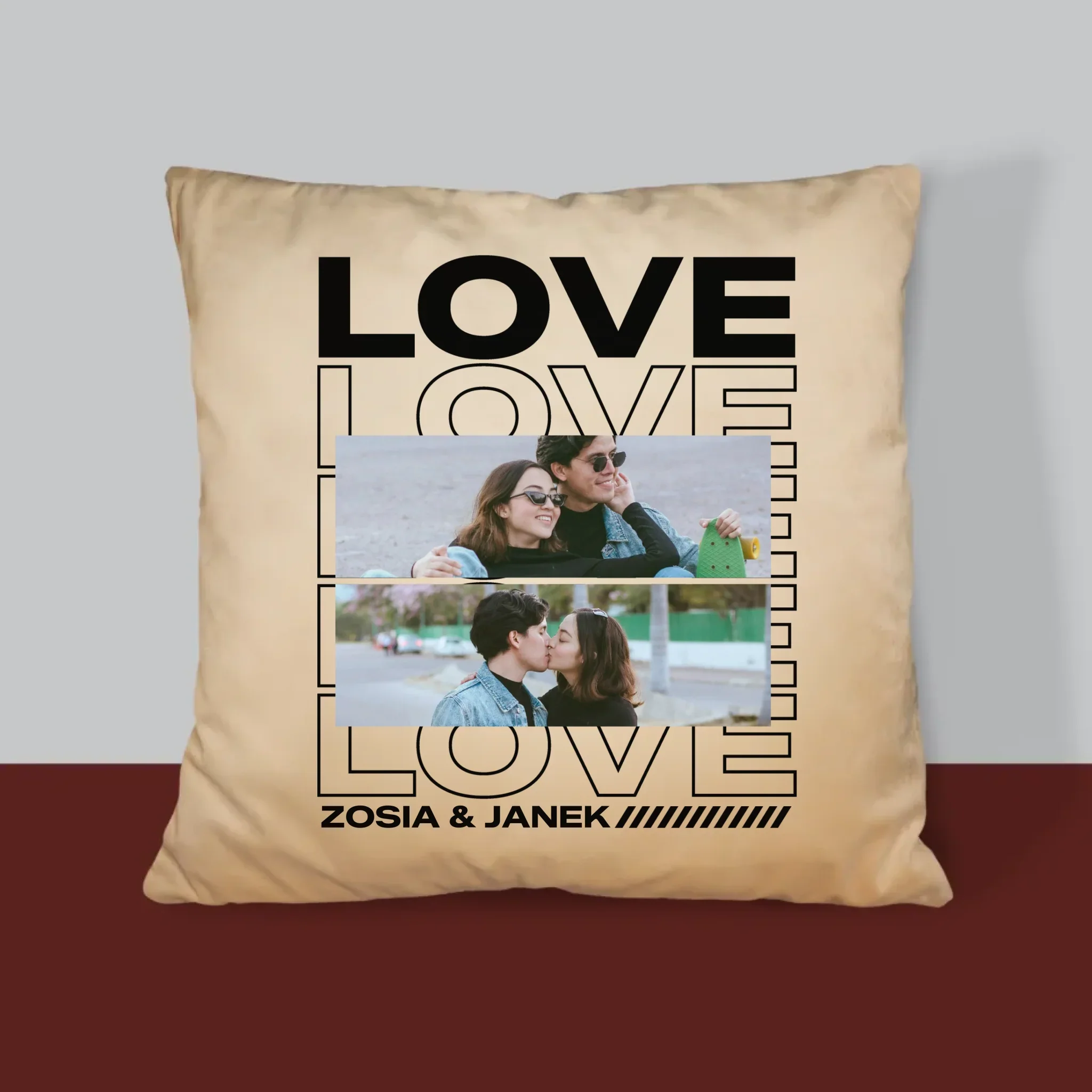 Fotokolaż: z Napisem Love - Poduszka z Nadrukiem - Image 4