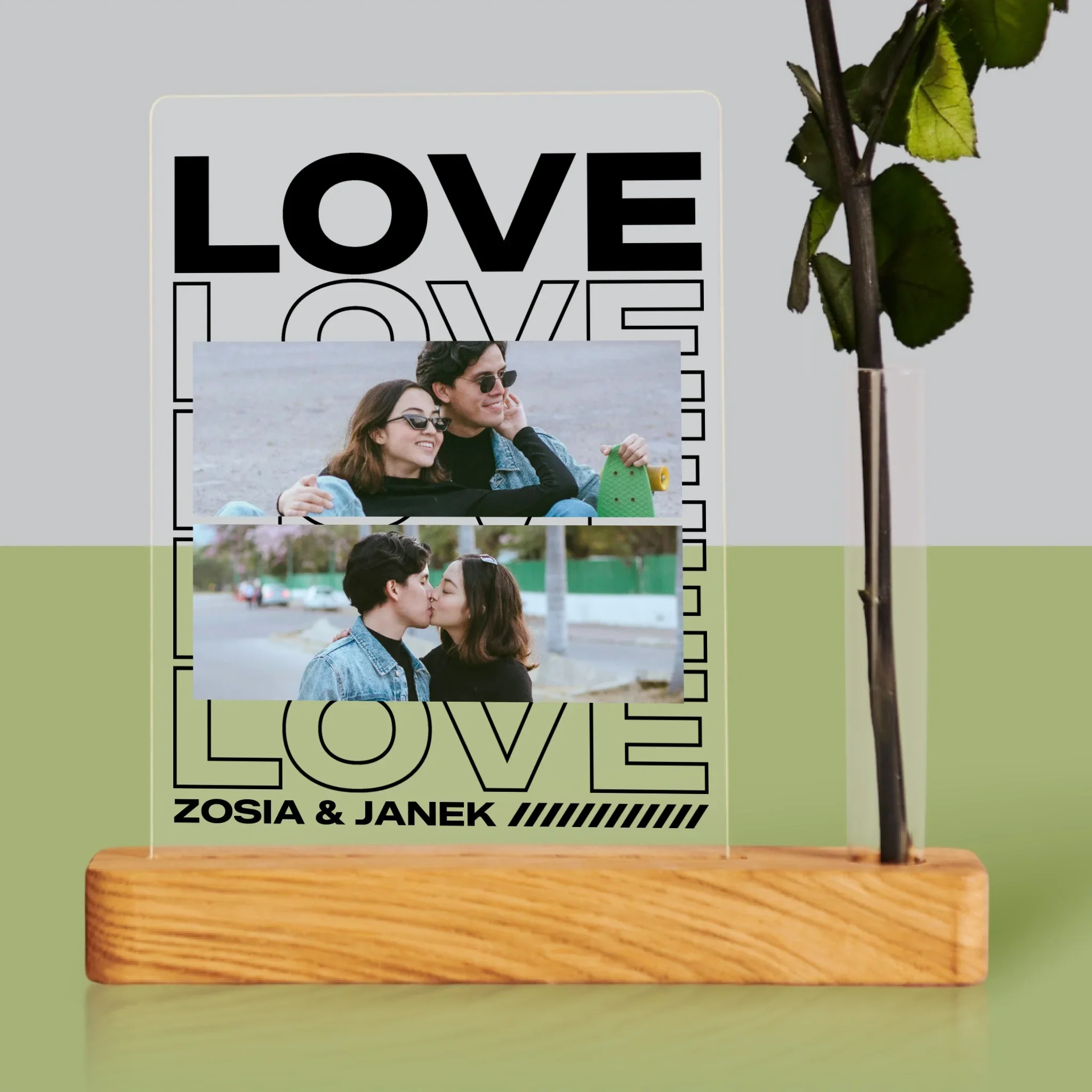 Fotokolaż: z Napisem Love - Wydruk Na Szkle Akrylowym z Różą - Image 2