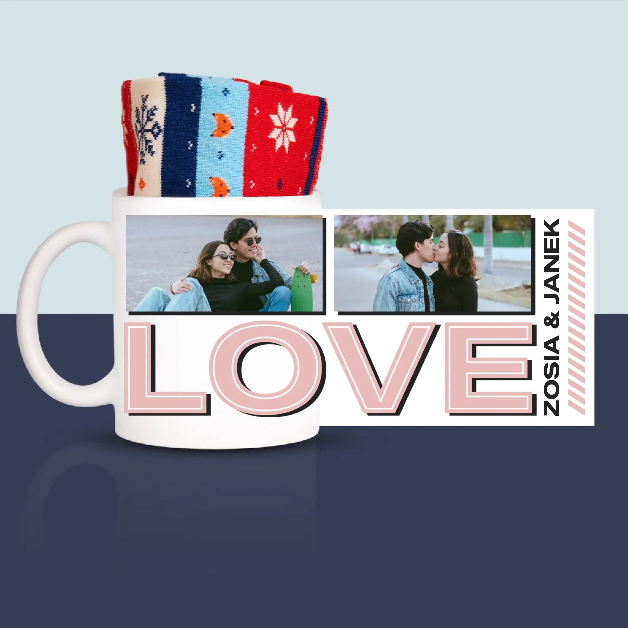 Fotokolaż: z Napisem Love - Zimowe Skarpetki w Kubku - Image 3
