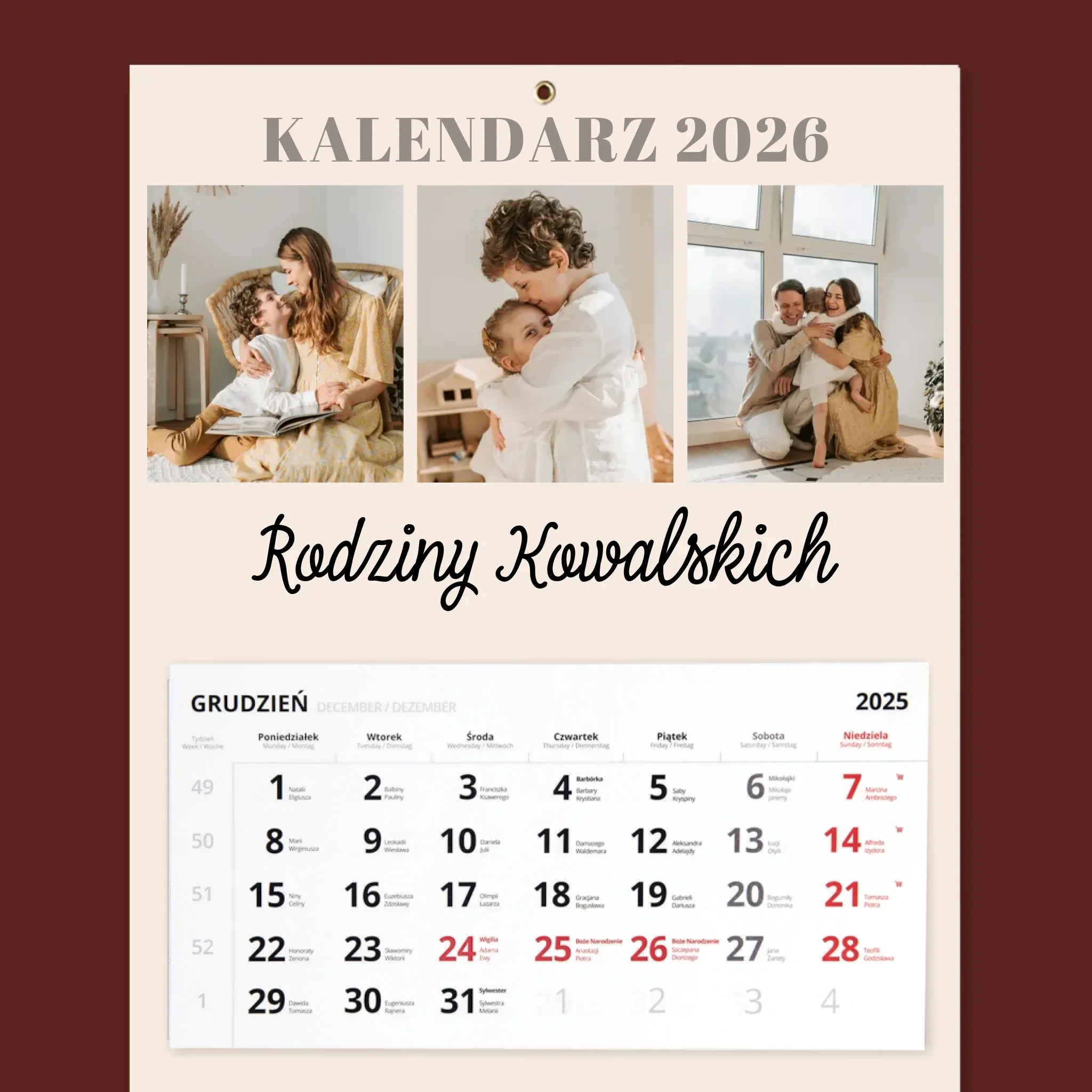 Fotokolaż: Zdjęcia Rodzinne - Personalizowany Kalendarz Trójdzielny - Image 2