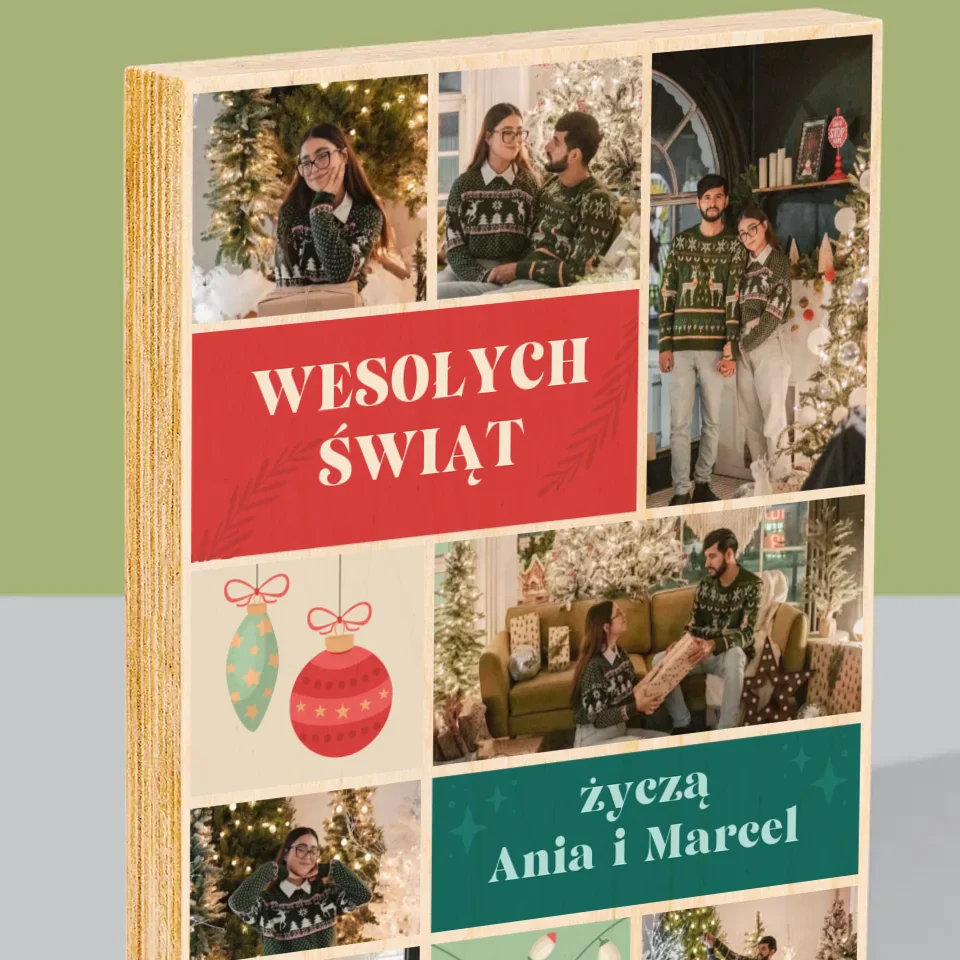 Fotokolaż: Zdjęcia Świąteczne - Wydruk Na Drewnie - Image 2