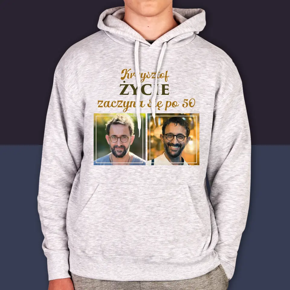 Fotokolaż: Życie Zaczyna Się Po 50 - Bluza Męska z Kapturem - Image 4