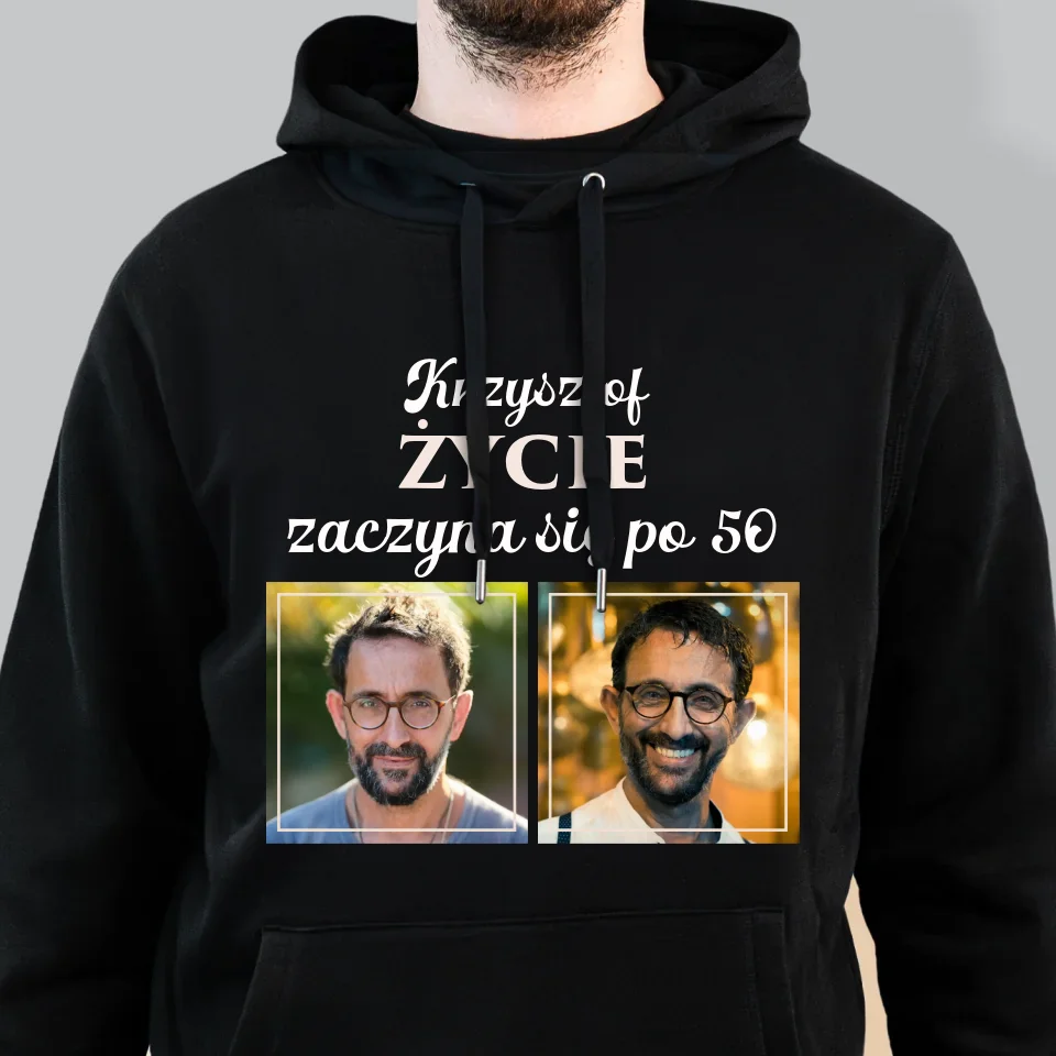 Fotokolaż: Życie Zaczyna Się Po 50 - Bluza Męska z Kapturem - Image 6