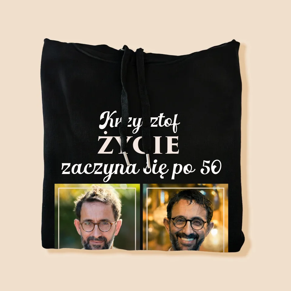 Fotokolaż: Życie Zaczyna Się Po 50 - Bluza Męska z Kapturem - Image 8