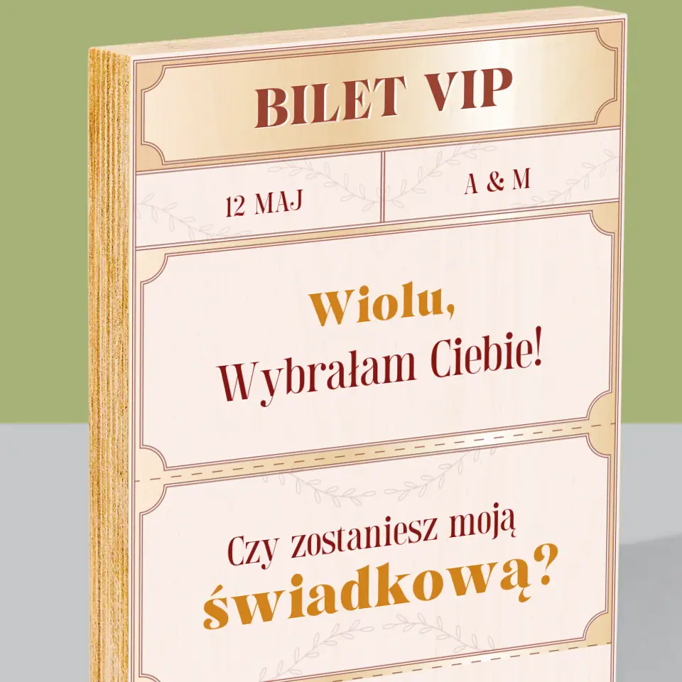 Imię i Podpis: Bilety Vip Świadkowa - Wydruk Na Drewnie - Image 2