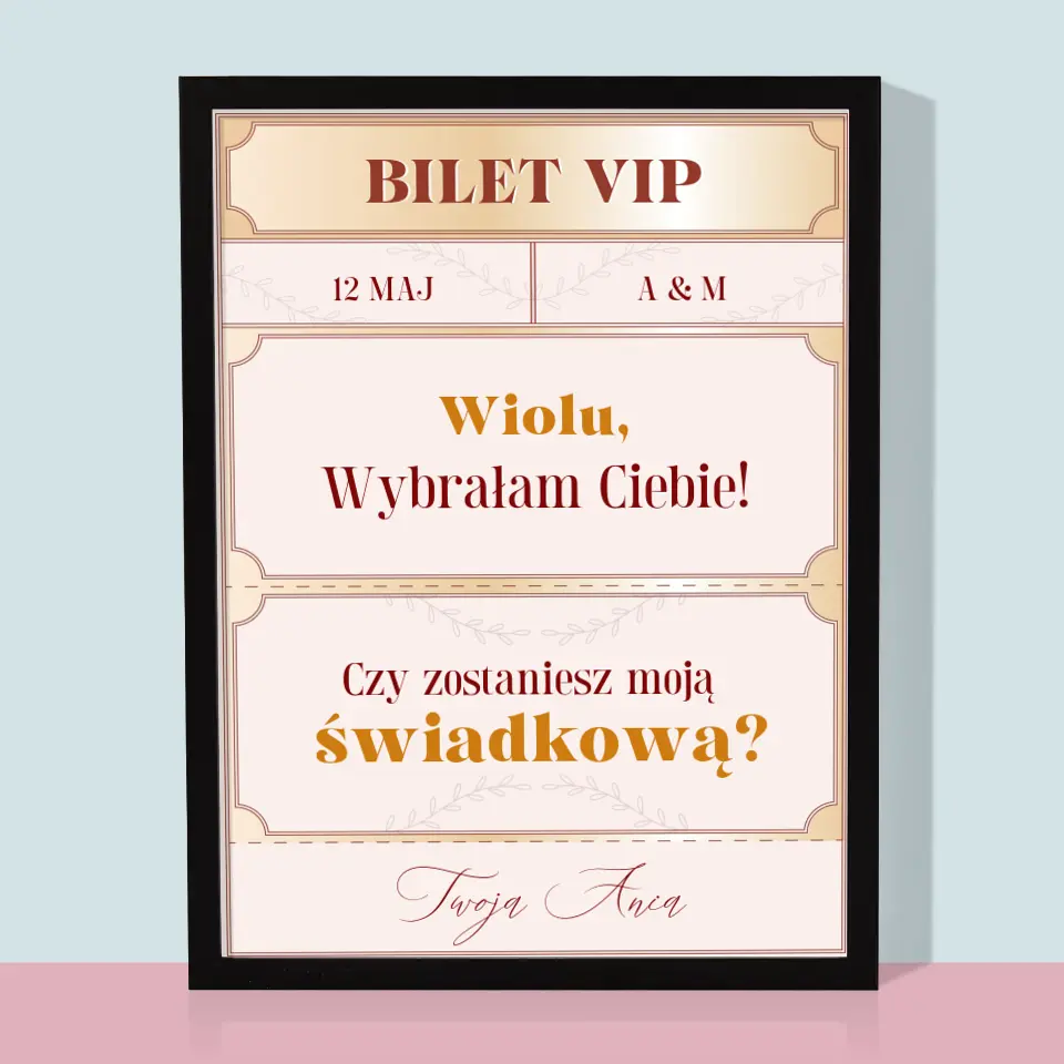Imię i Podpis: Bilety Vip Świadkowa - Wydruk Obramowany - Image 5