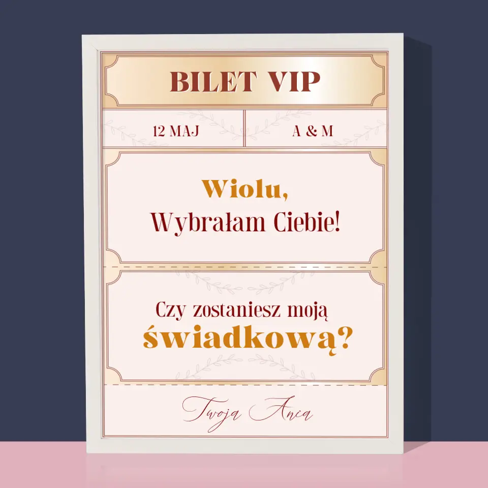 Imię i Podpis: Bilety Vip Świadkowa - Wydruk Obramowany - Image 8