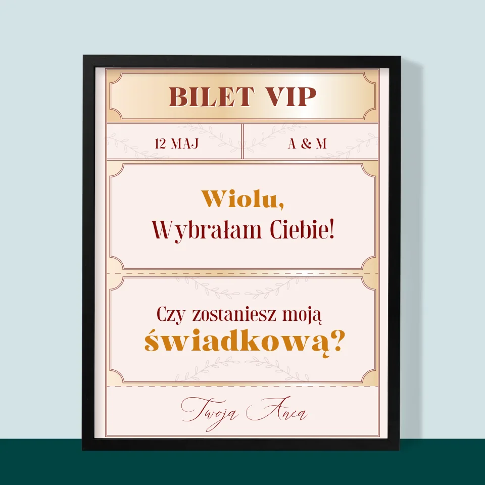 Imię i Podpis: Bilety Vip Świadkowa - Wydruk Obramowany - Image 9
