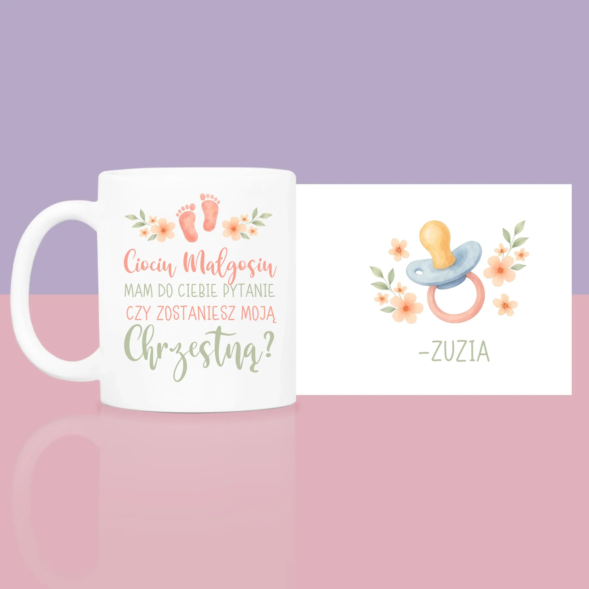 Imię i Podpis: Ciociu Czy Zostaniesz Moją Chrzestną - Zestaw prezentowy z kubkiem i różanym spa - Image 4