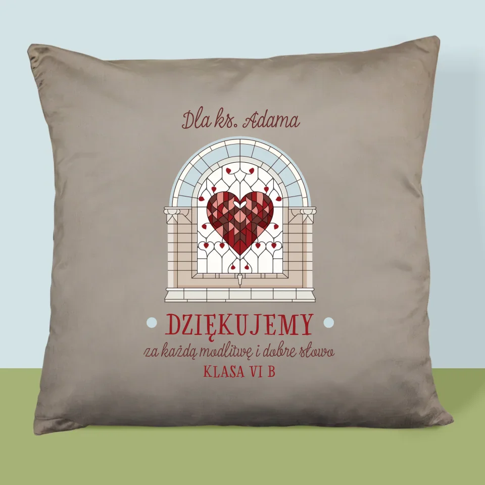 Imię i Podpis: Dziękujemy Za Każdą Modlitwę - Personalizowana Poduszka - Image 3