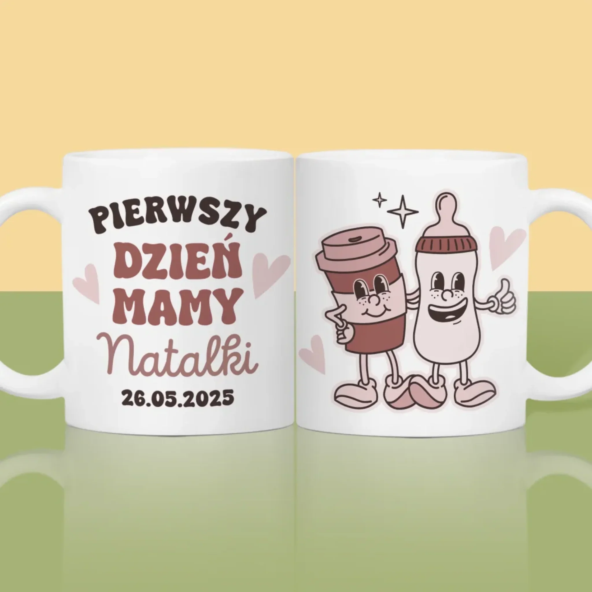 Imię i Podpis: Pierwszy Dzień Mamy Kawa Mleko - Kubek z Nadrukiem - Image 2