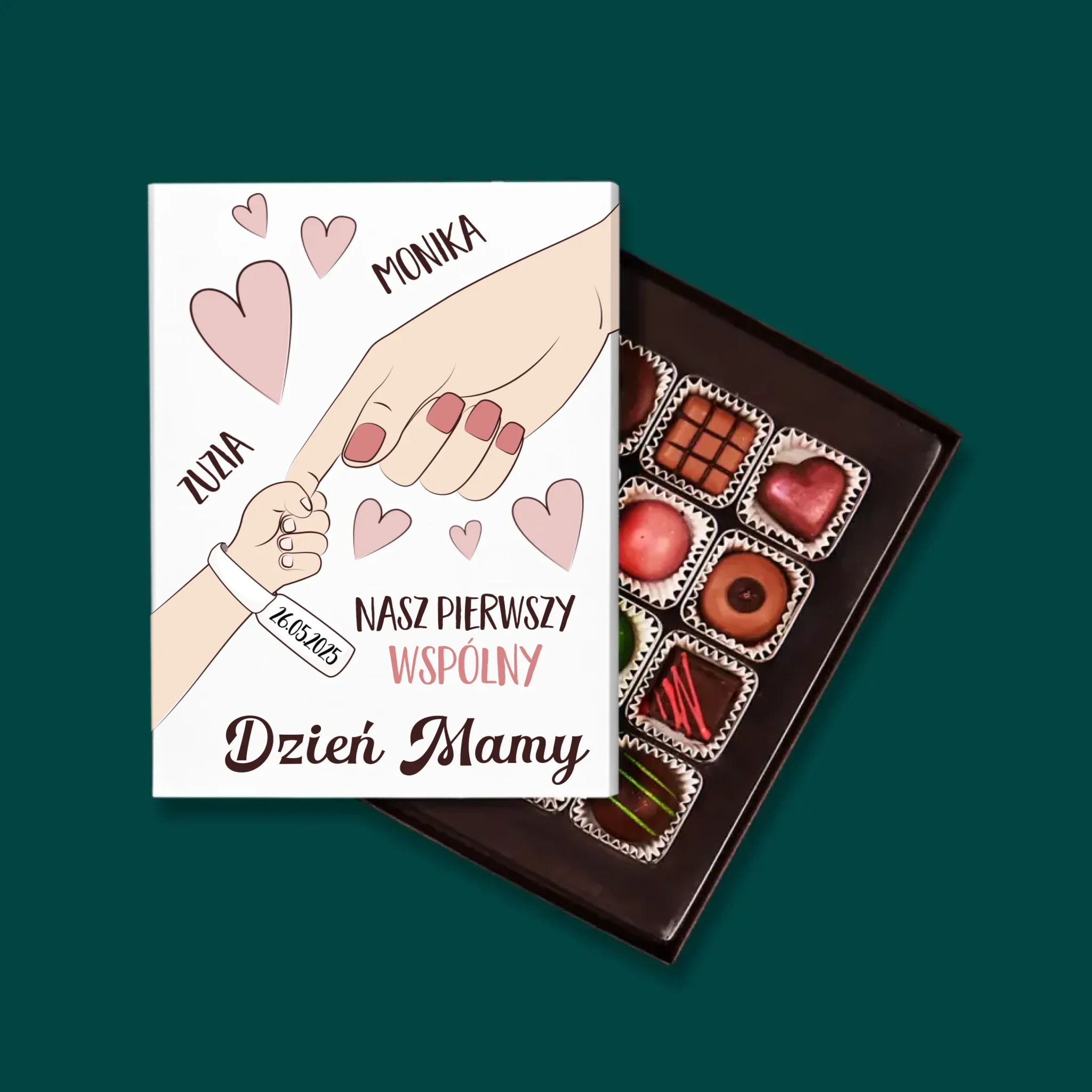 Imię i Podpis: Pierwszy Wspólny Dzień Mamy - Personalizowane Praliny