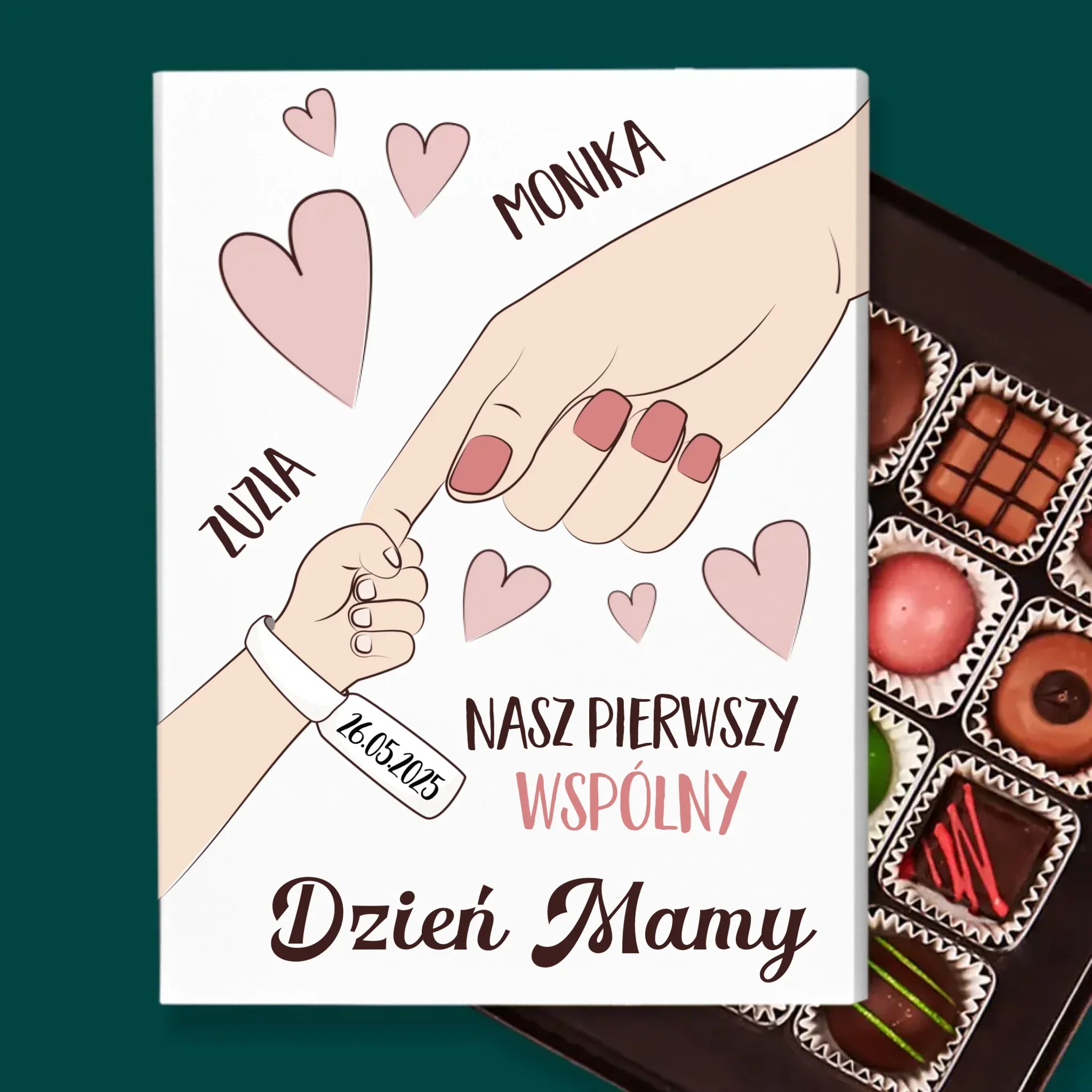 Imię i Podpis: Pierwszy Wspólny Dzień Mamy - Personalizowane Praliny - Image 2