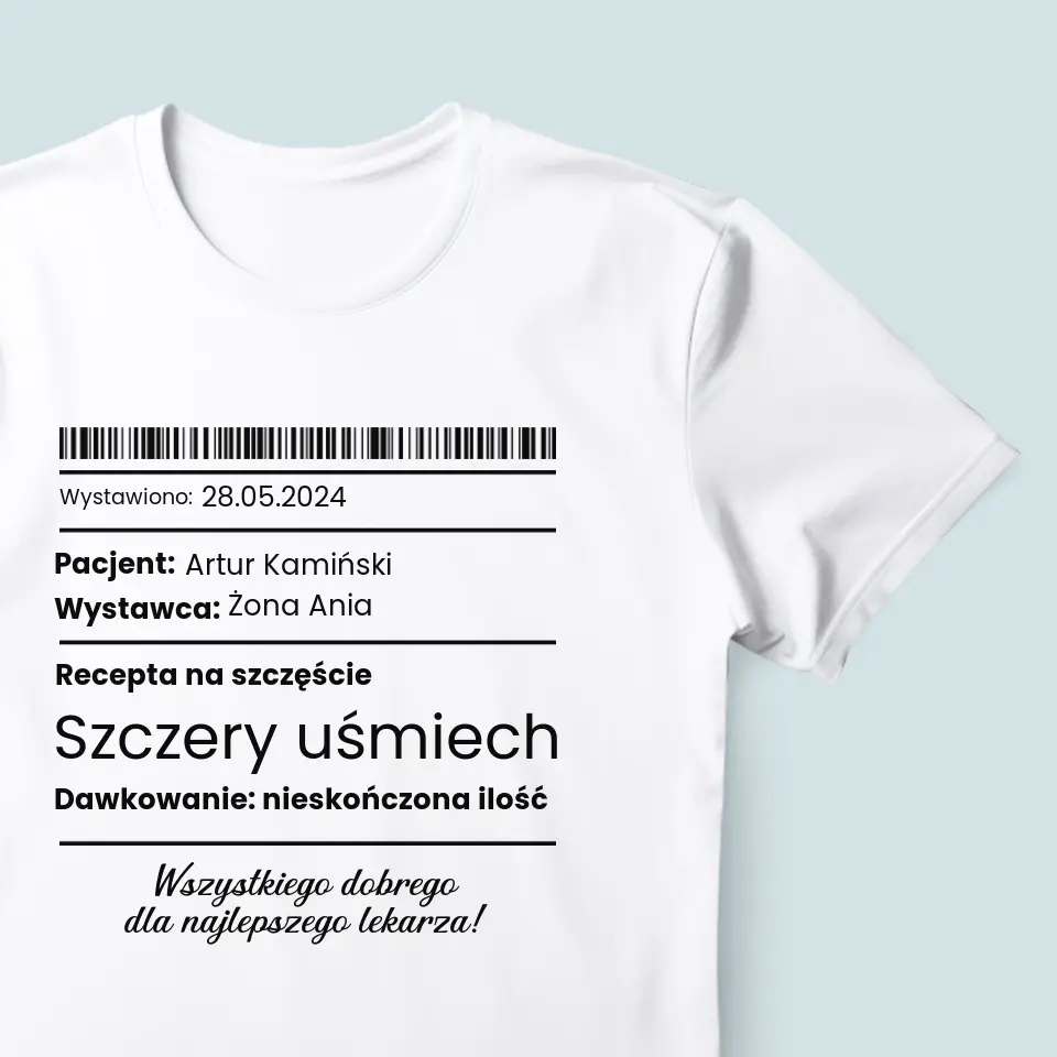 Imię I Podpis: Recepta Na Szczęście - Koszulka Męska z Nadrukiem - Image 4