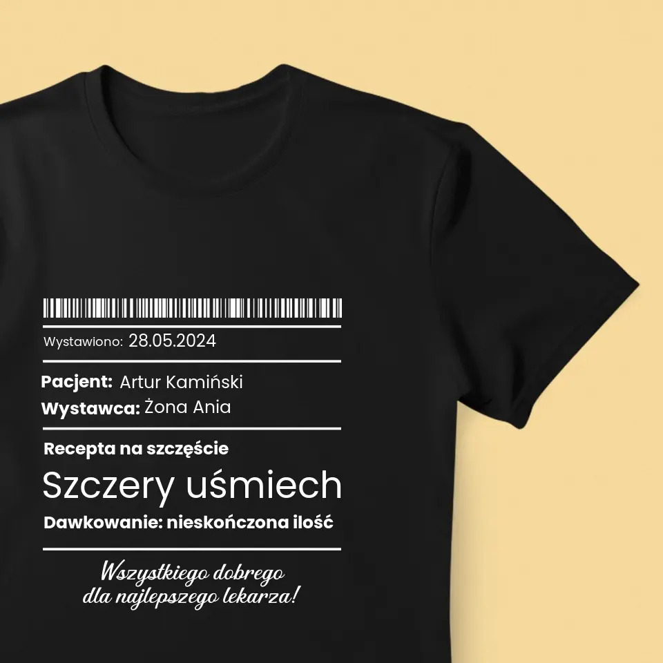 Imię I Podpis: Recepta Na Szczęście - Koszulka Męska z Nadrukiem - Image 8