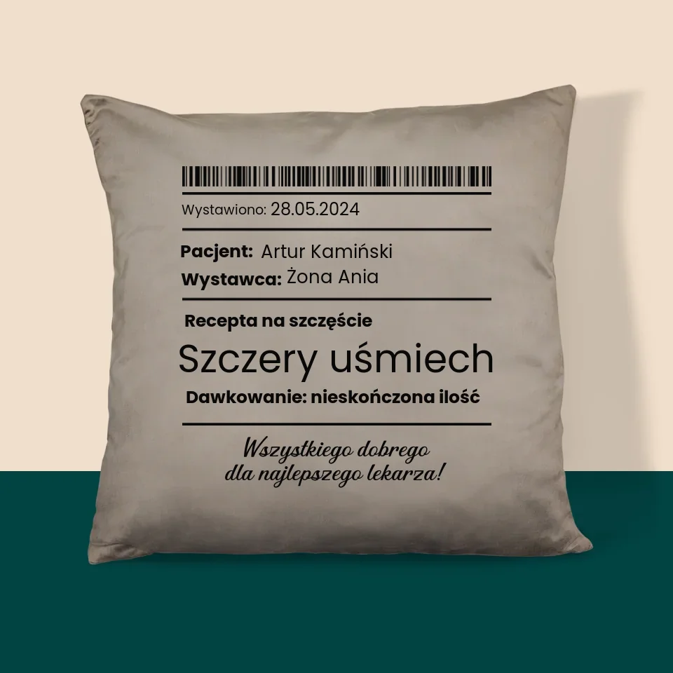 Imię I Podpis: Recepta Na Szczęście - Poduszka z Nadrukiem