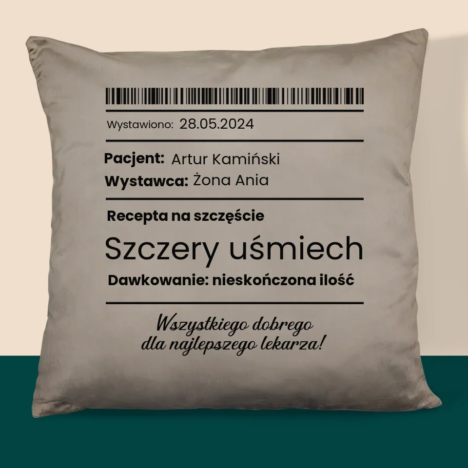 Imię I Podpis: Recepta Na Szczęście - Poduszka z Nadrukiem - Image 3