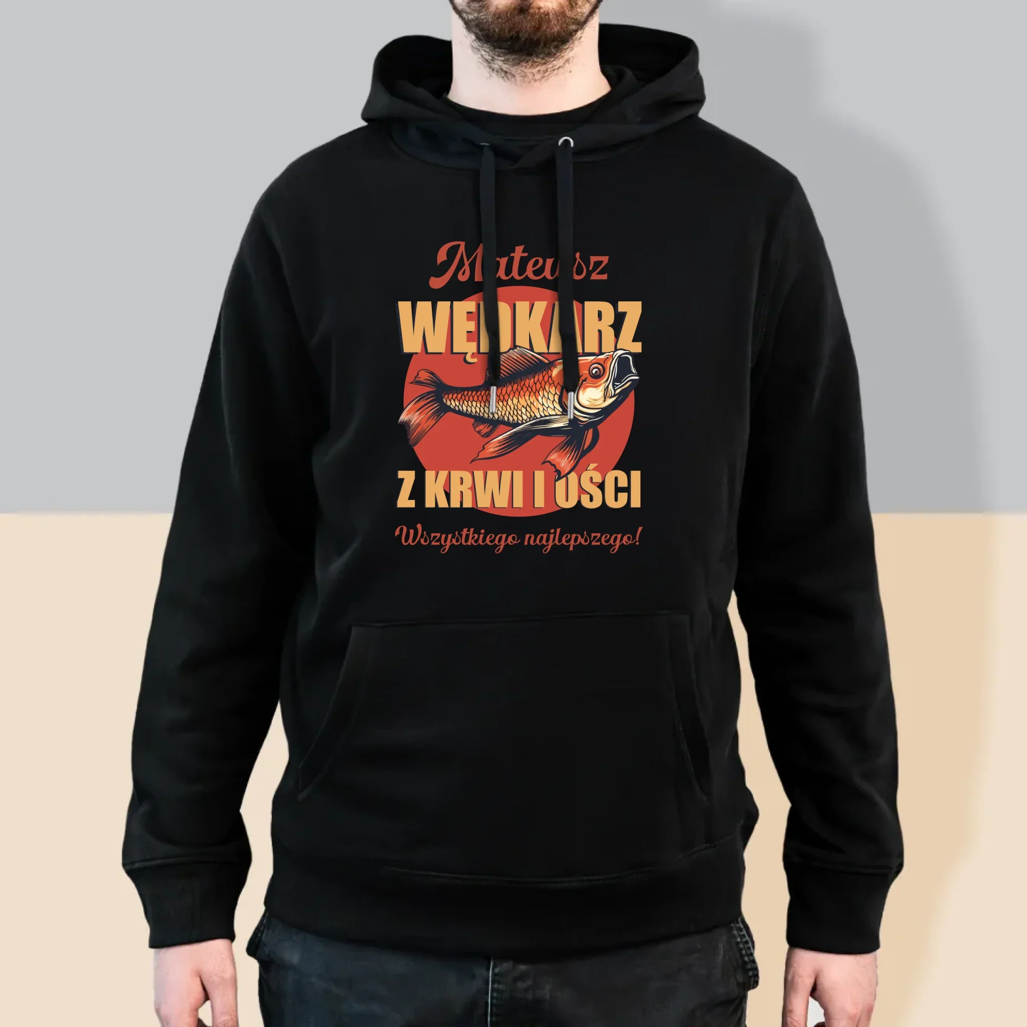 Imię i Podpis: Wędkarz z Krwi i Ości - Bluza Męska z Kapturem - Image 5