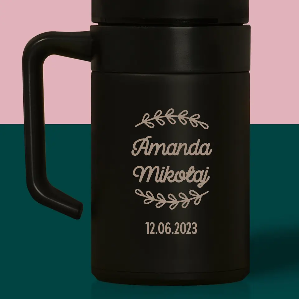 Monogram: Imiona Listki - Kubek Termiczny z Grawerem - Image 2