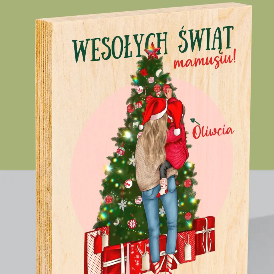 Kreator Postaci: Wesołych Świąt Mamusiu - Wydruk Na Drewnie - Image 2