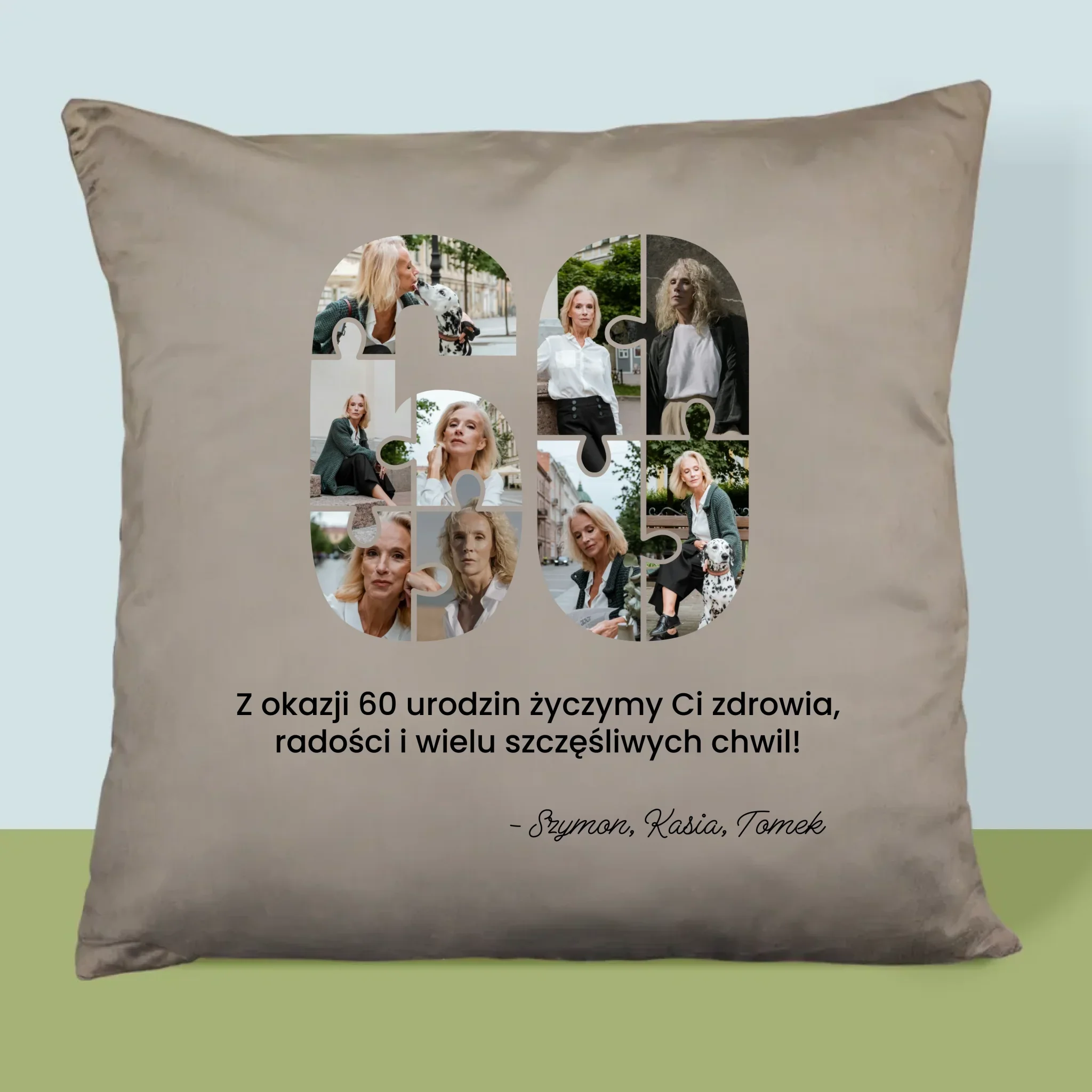 Kształt Ze Zdjęć: 60 Urodziny Puzzle - Poduszka z Nadrukiem - Image 3