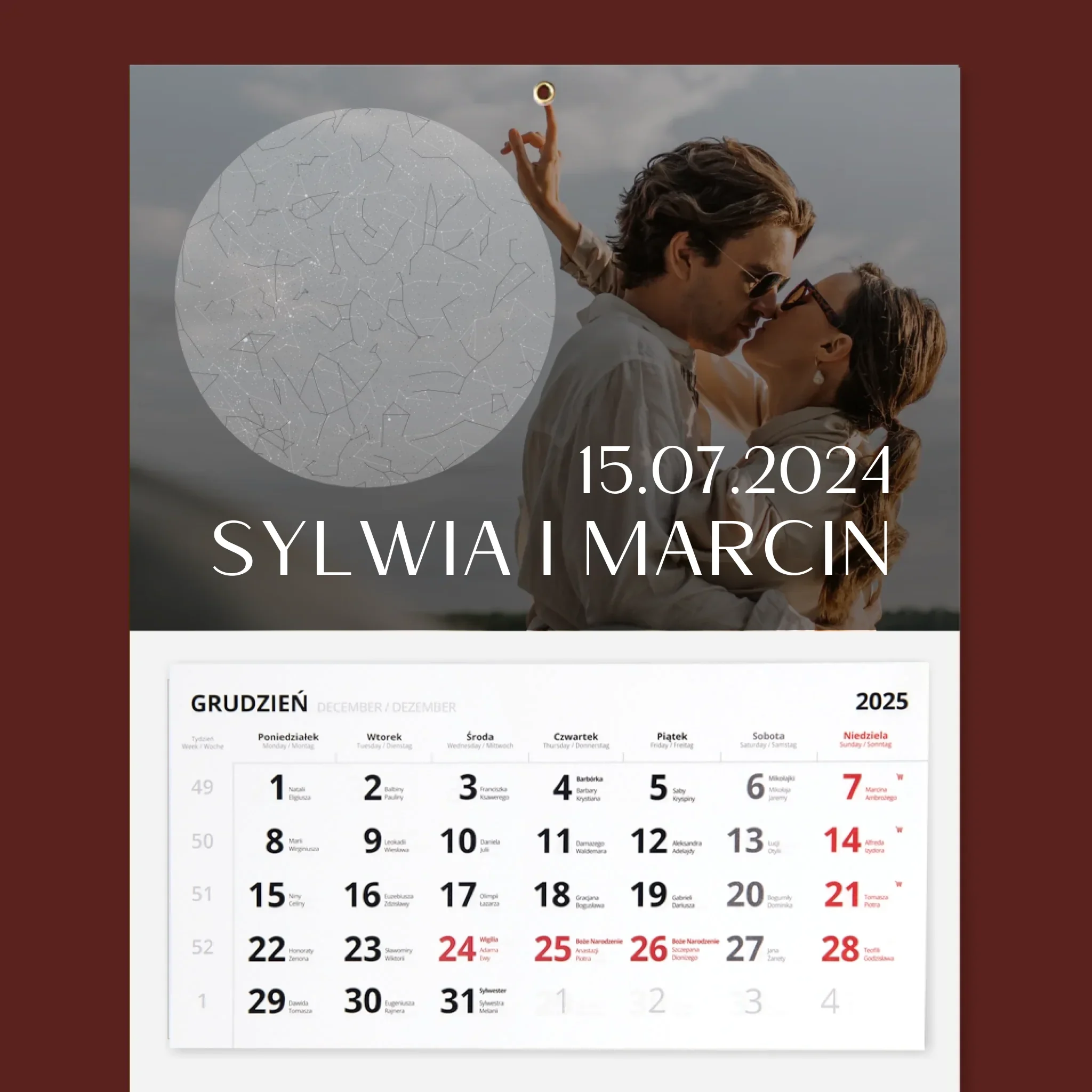 Kształt Ze Zdjęć: Ślub - Personalizowany Kalendarz Trójdzielny - Image 2