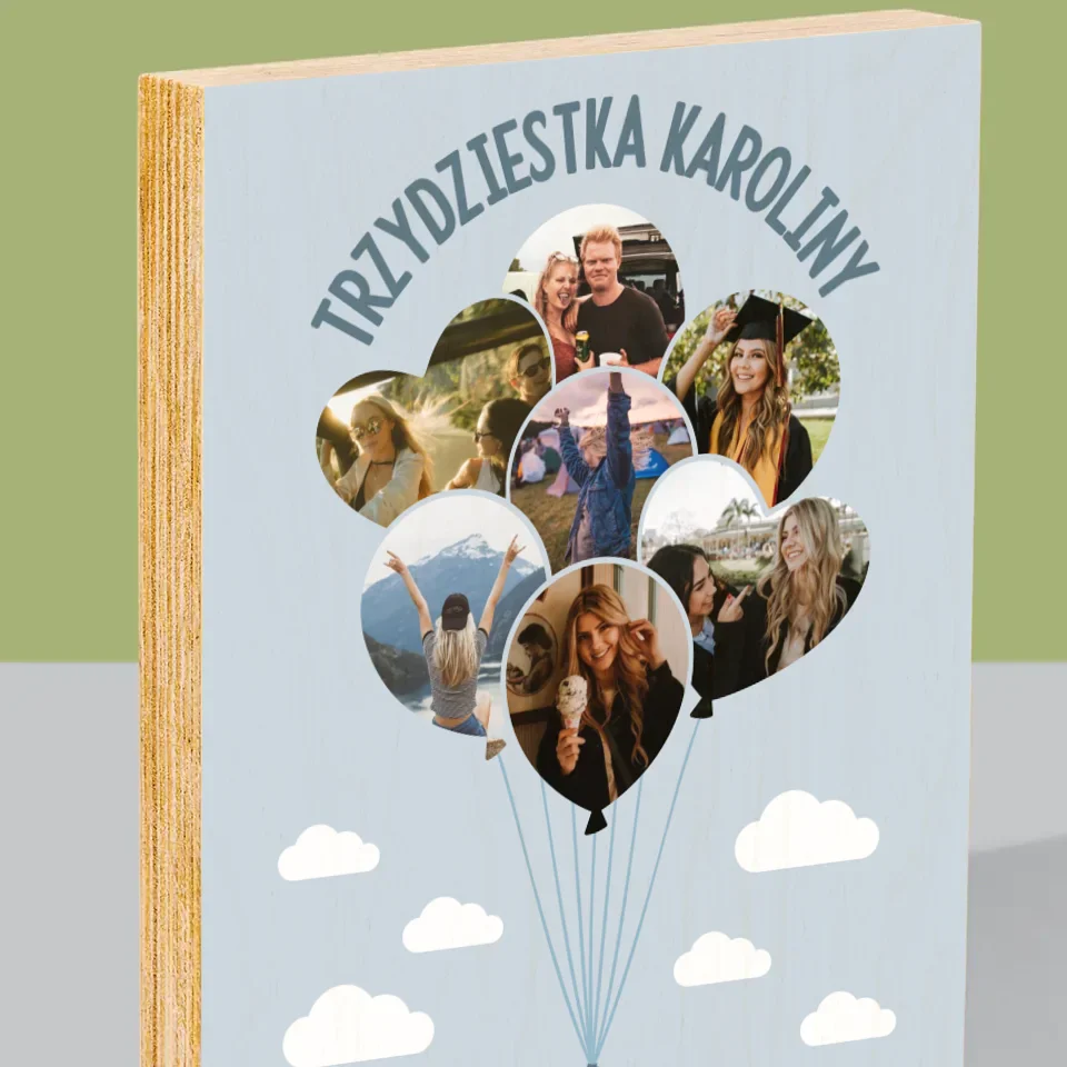 Kształt Ze Zdjęć: Trzydziestka Balony - Wydruk Na Drewnie - Image 2